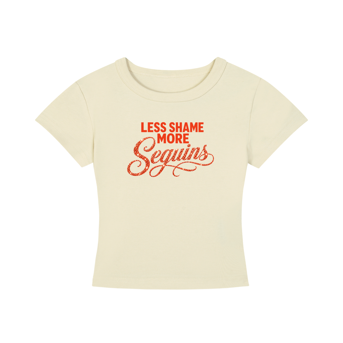 Women's Cropped Crewneck Tee | LESS SHAME MORE SEQUINS Red Logo