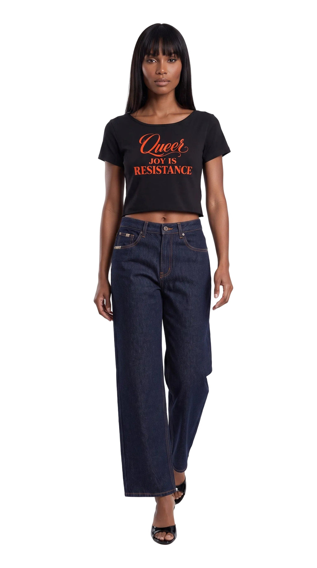 Off-Shoulder Rolled Hem Cotton T-Shirt |QUEER JOY IS RESISTANCE