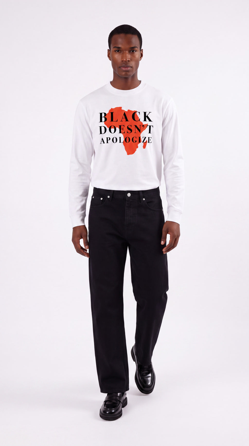 Unisex Loose Fit Long-Sleeve Crewneck Tee | BLACK DOESN'T APOLOGIZE
