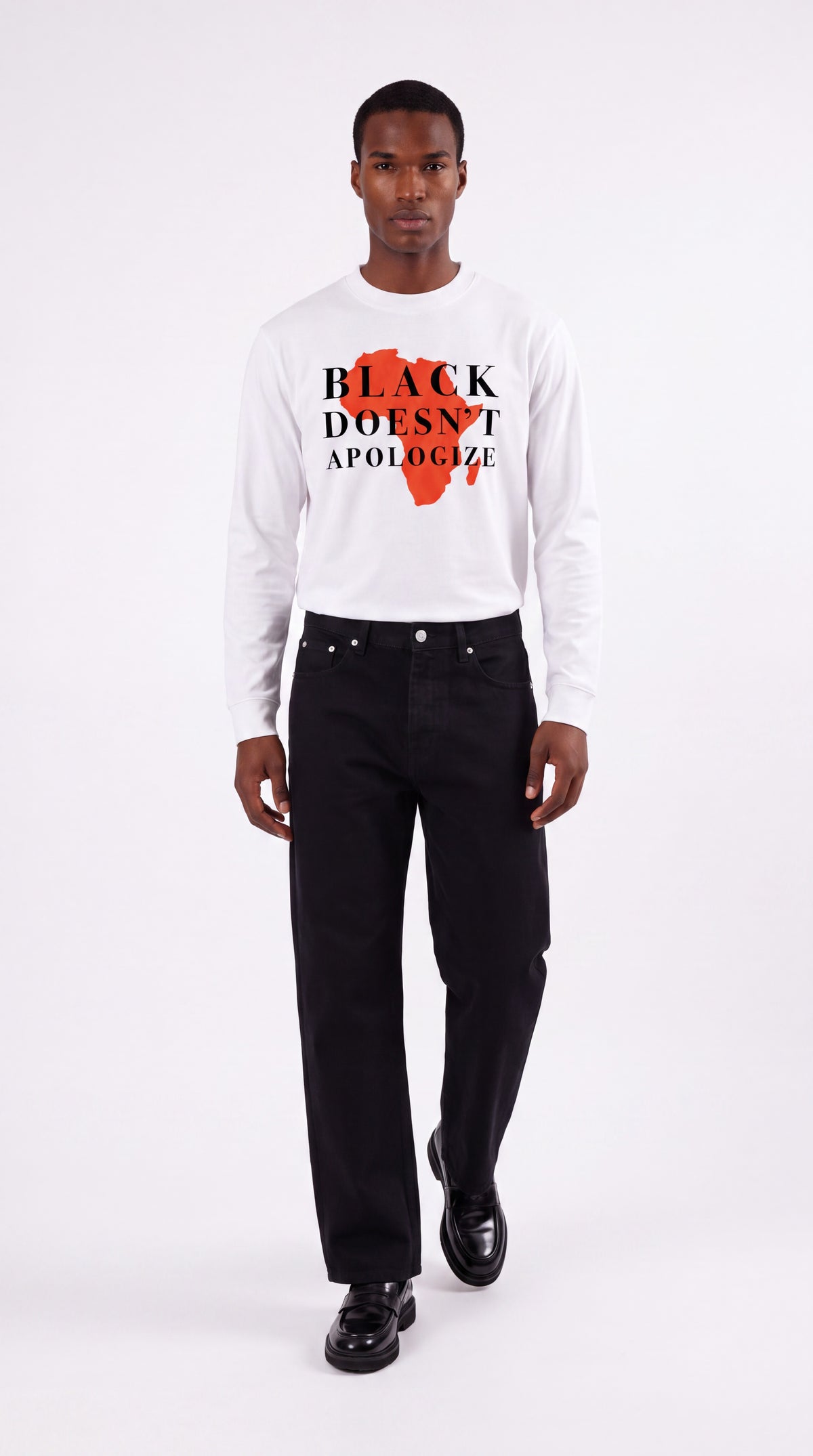 Unisex Loose Fit Long-Sleeve Crewneck Tee | BLACK DOESN'T APOLOGIZE