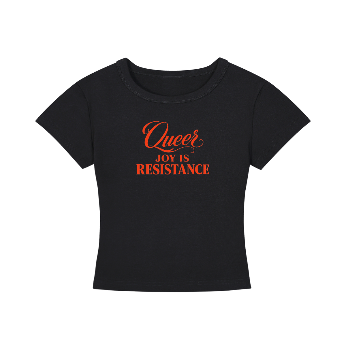 Women's Cropped Crewneck Tee | QUEER JOY IS RESISTANCE Red Logo