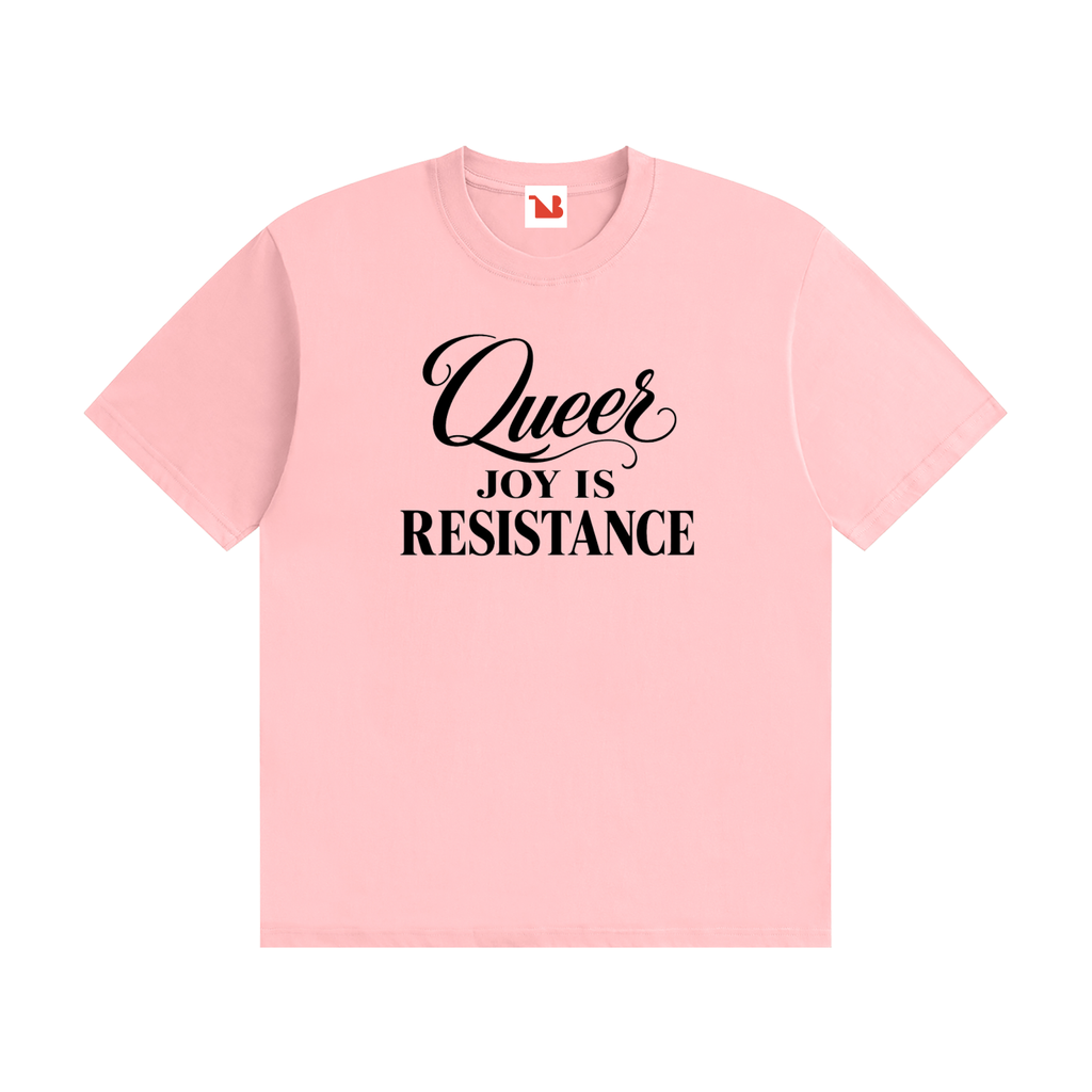 Unisex Seamless 100% Cotton Tee | QUEER JOY IS RESISTANCE Black Logo