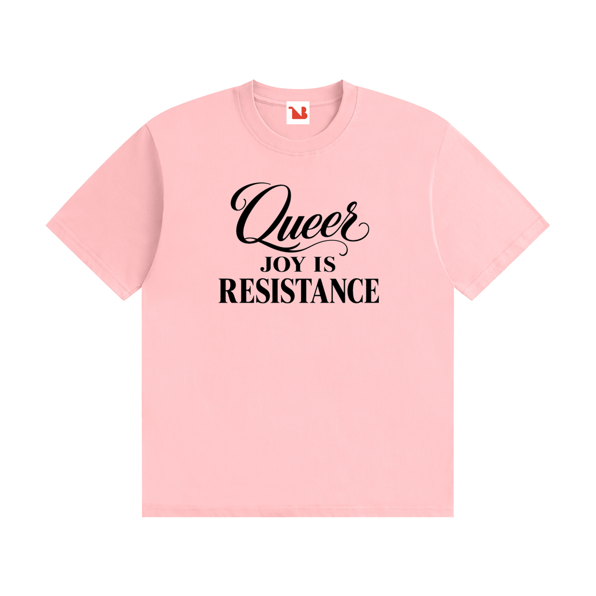 Unisex Seamless 100% Cotton Tee | QUEER JOY IS RESISTANCE Black Logo