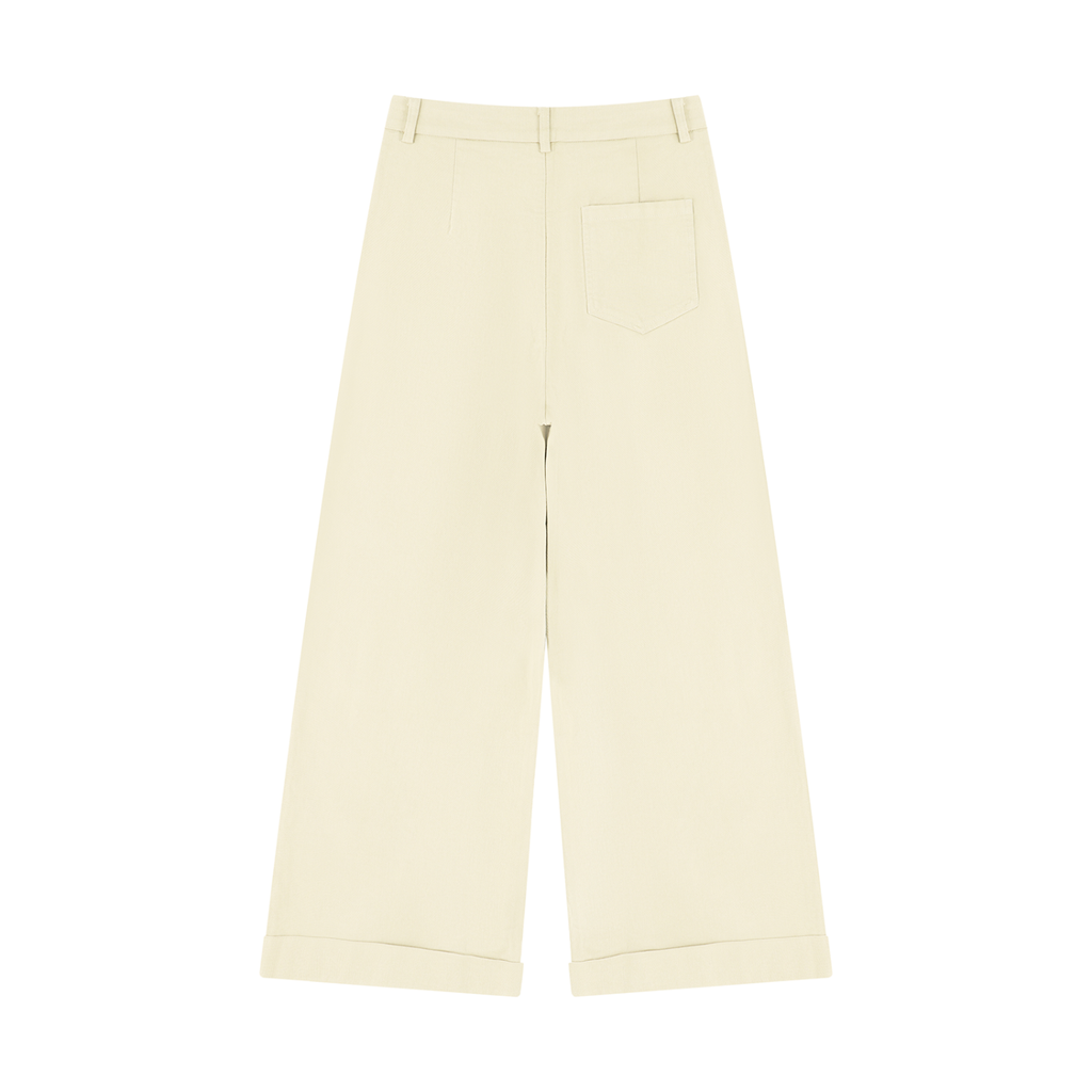 Tencel Wide-Leg Cuff Trousers Apricot