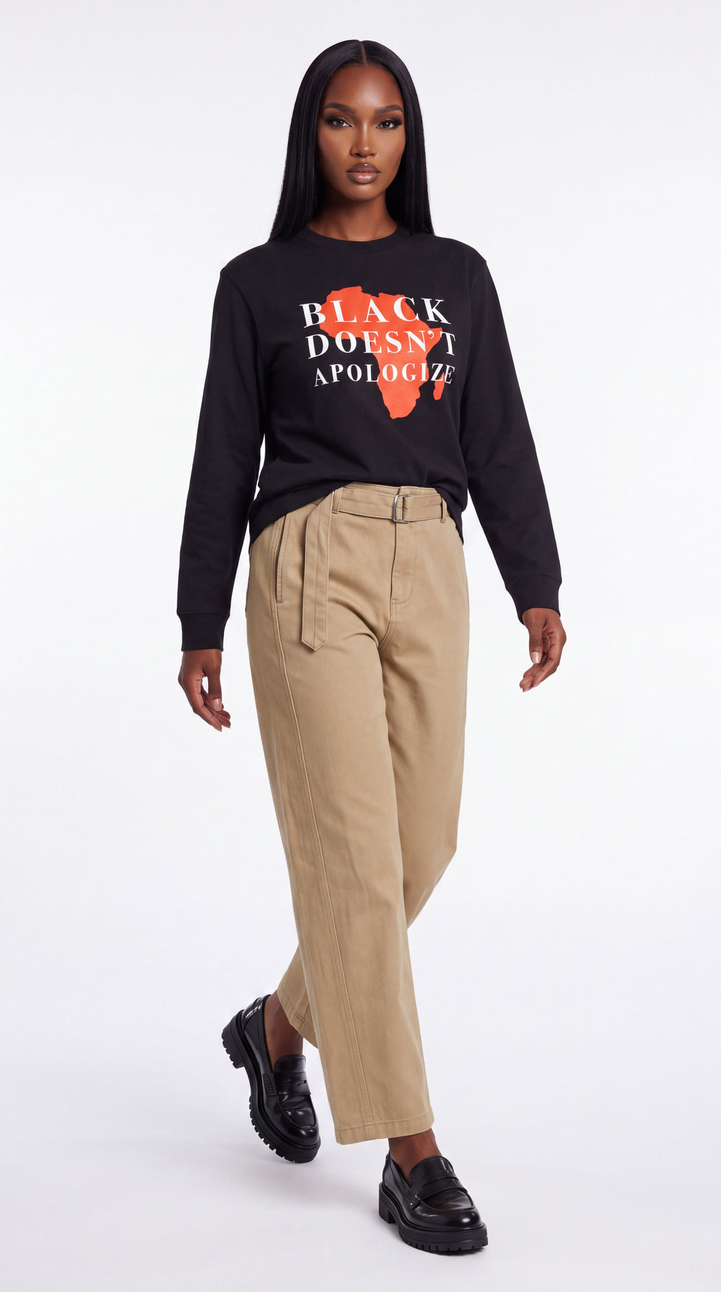 Unisex Loose Fit Long-Sleeve Crewneck Tee | BLACK DOESN'T APOLOGIZE