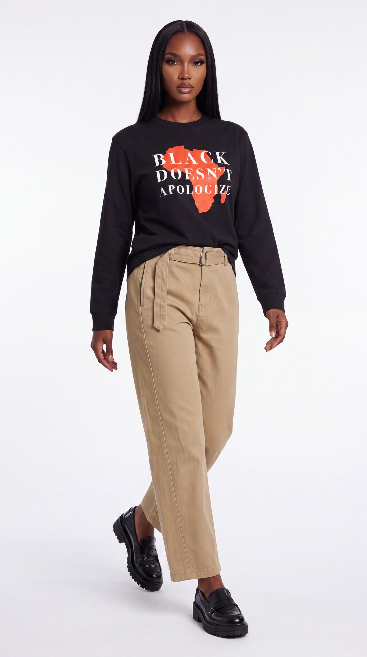 Unisex Loose Fit Long-Sleeve Crewneck Tee | BLACK DOESN'T APOLOGIZE