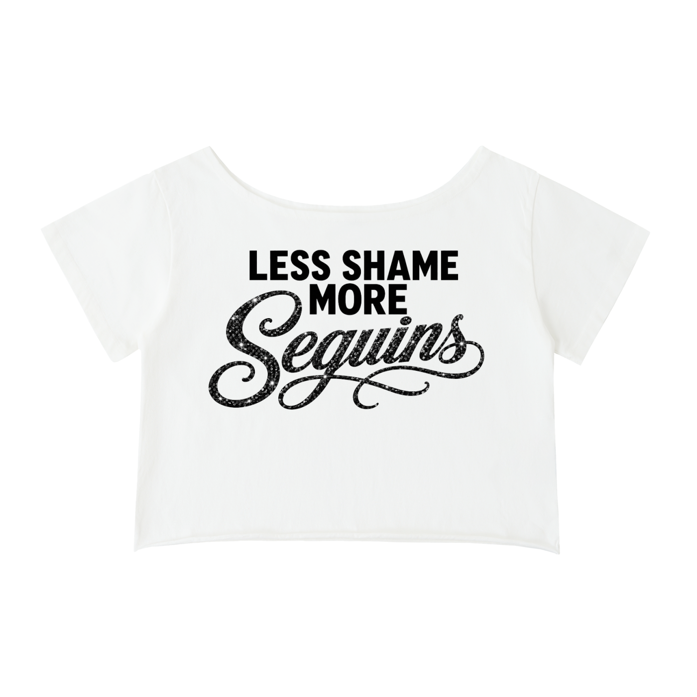 Off-Shoulder Rolled Hem Cotton T-Shirt |LESS SHAME MORE SEQUINS | CONVERSATION COLLECTION