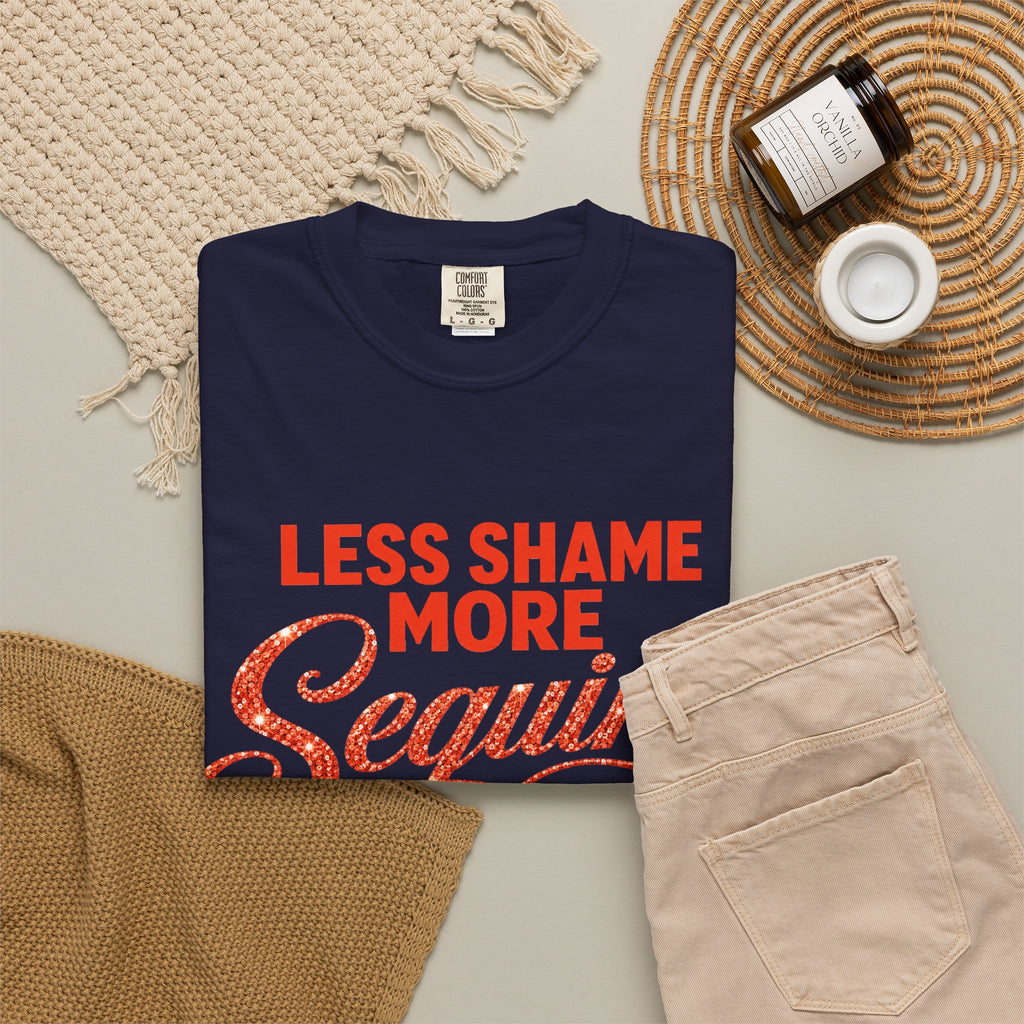 Crewneck Relaxed Fit Tee Shirts | LESS SHAME MORE SEQUINS | CONVERSATION COLLECTION
