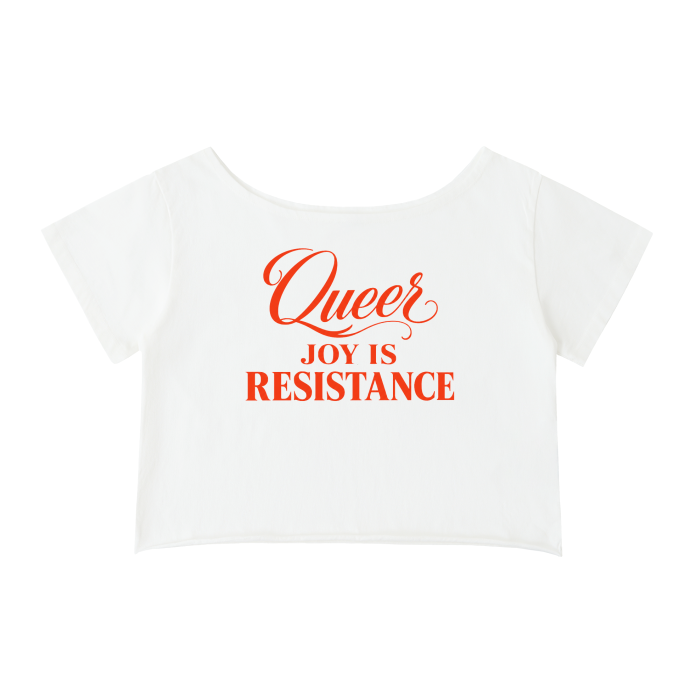 Off-Shoulder Rolled Hem Crewneck Tee |QUEER JOY IS RESISTANCE | CONVERSATION COLLECTION