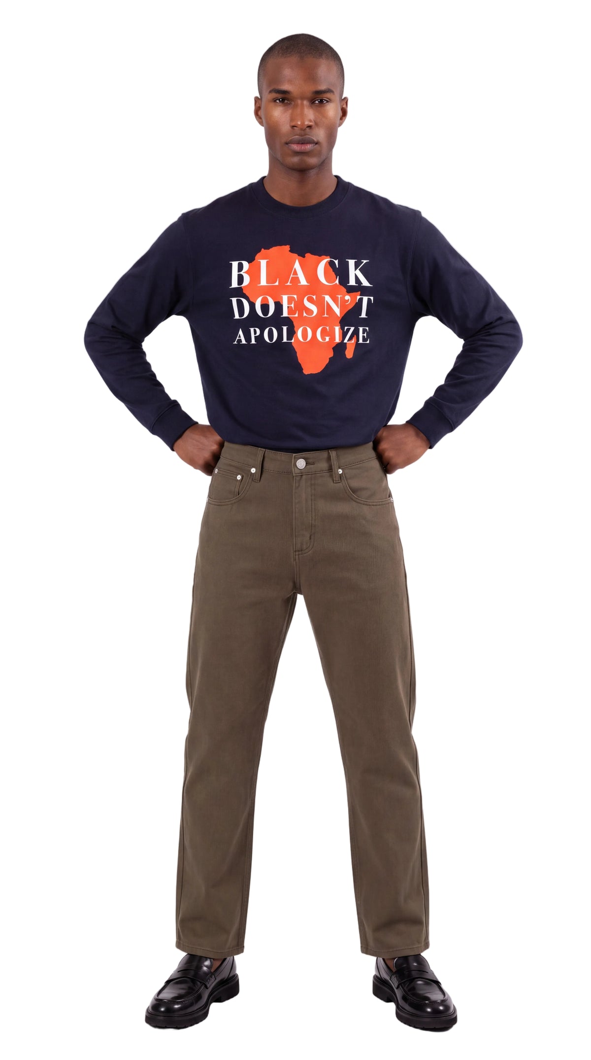 Unisex Loose Fit Long-Sleeve Crewneck Tee | BLACK DOESN'T APOLOGIZE