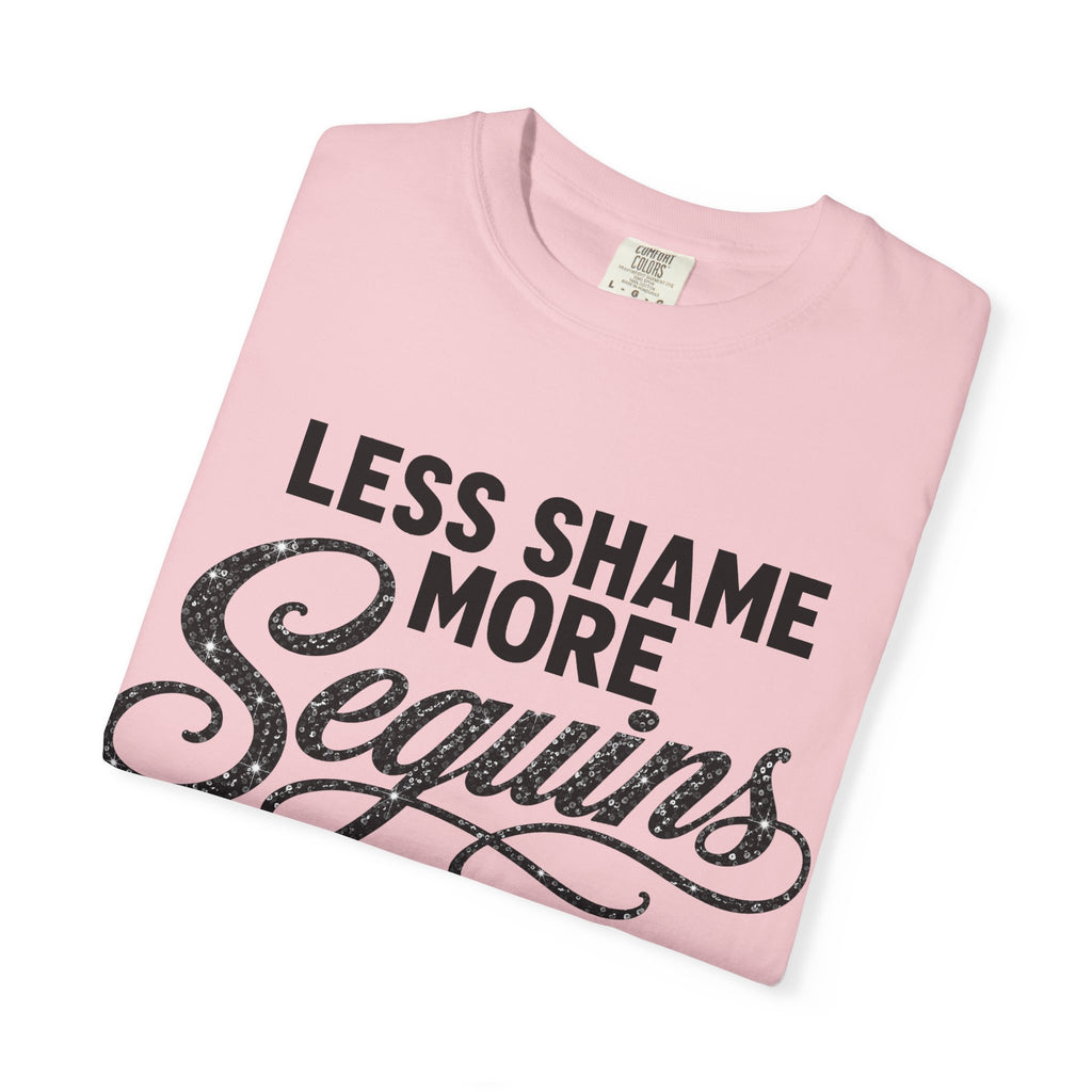 Crewneck Relaxed Fit Tee Shirt | LESS SHAME MORE SEQUINS | CONVERSATION COLLECTION