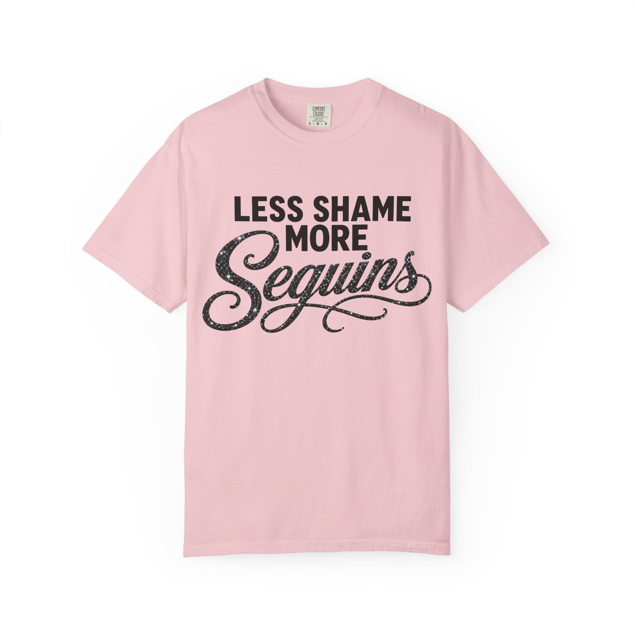Crewneck Relaxed Fit Tee Shirt | LESS SHAME MORE SEQUINS | CONVERSATION COLLECTION