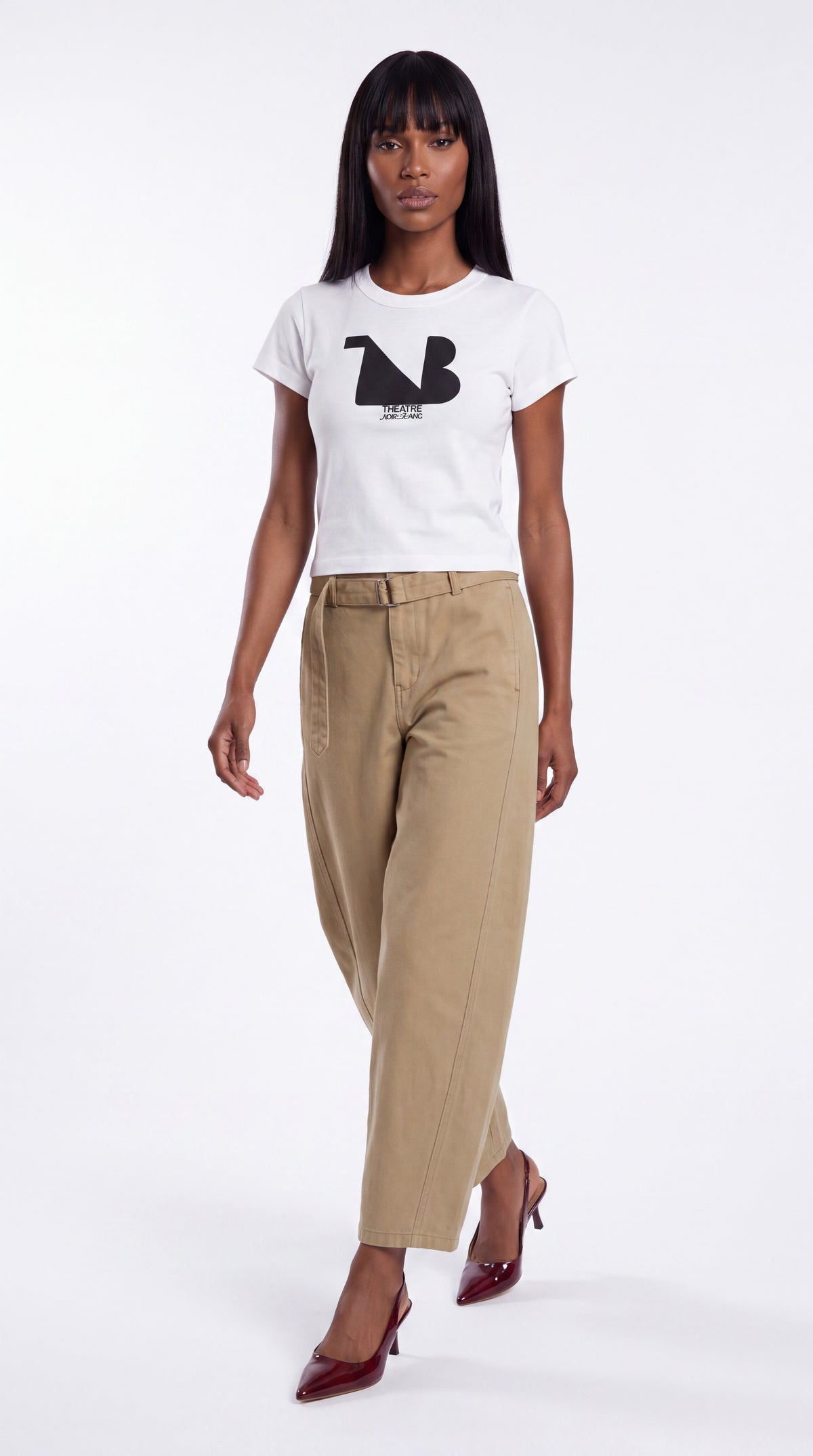 Women's Cropped Crewneck T-Shirt | THEATRE NOIR BLANC