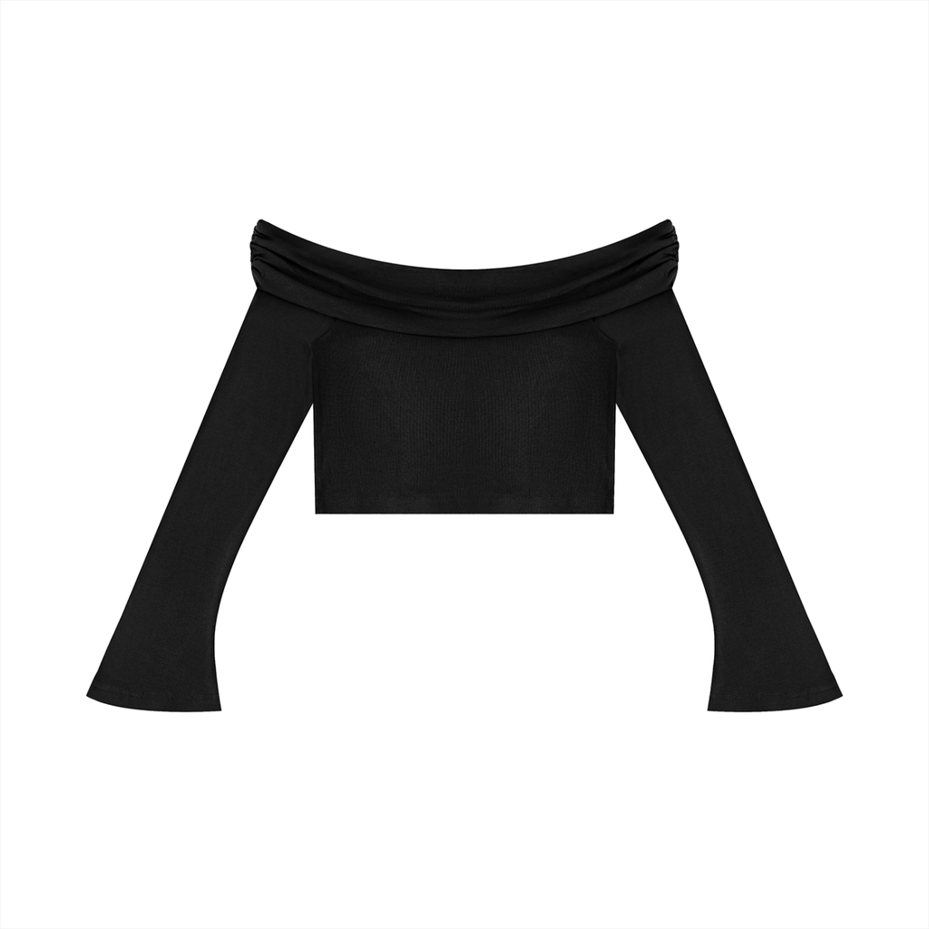 Women's Off-the-Shoulder Bell Sleeve Crop Top
