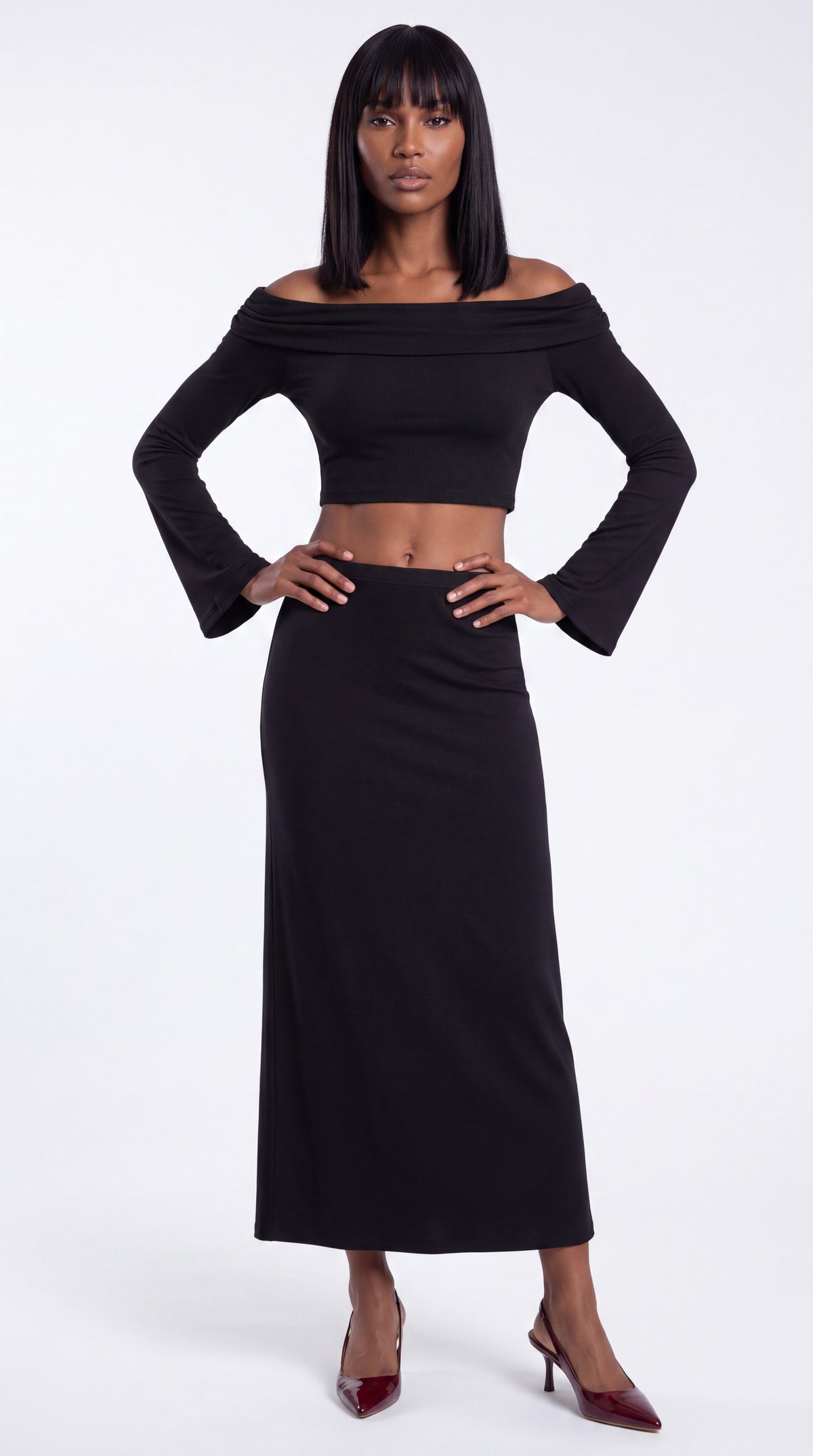 Women's Off-the-Shoulder Bell Sleeve Crop Top