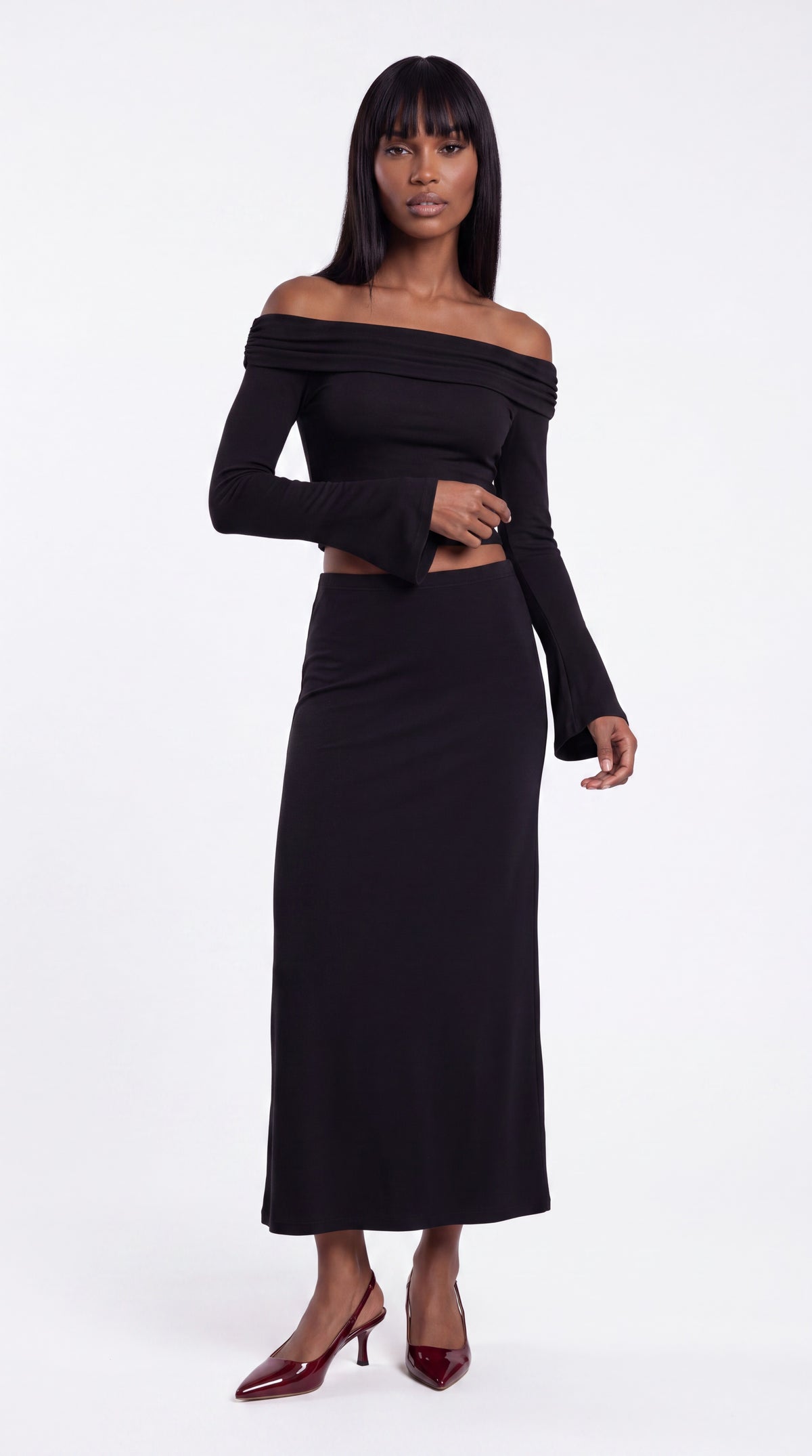 Women's Off-the-Shoulder Bell Sleeve Crop Top