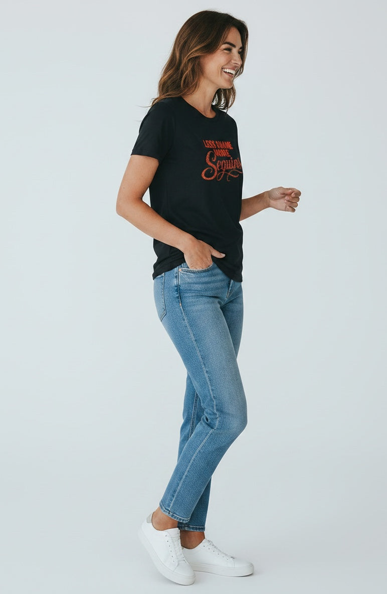 Women's Crewneck Tee |LESS SHAME MORE SEQUINS | CONVERSATION COLLECTION