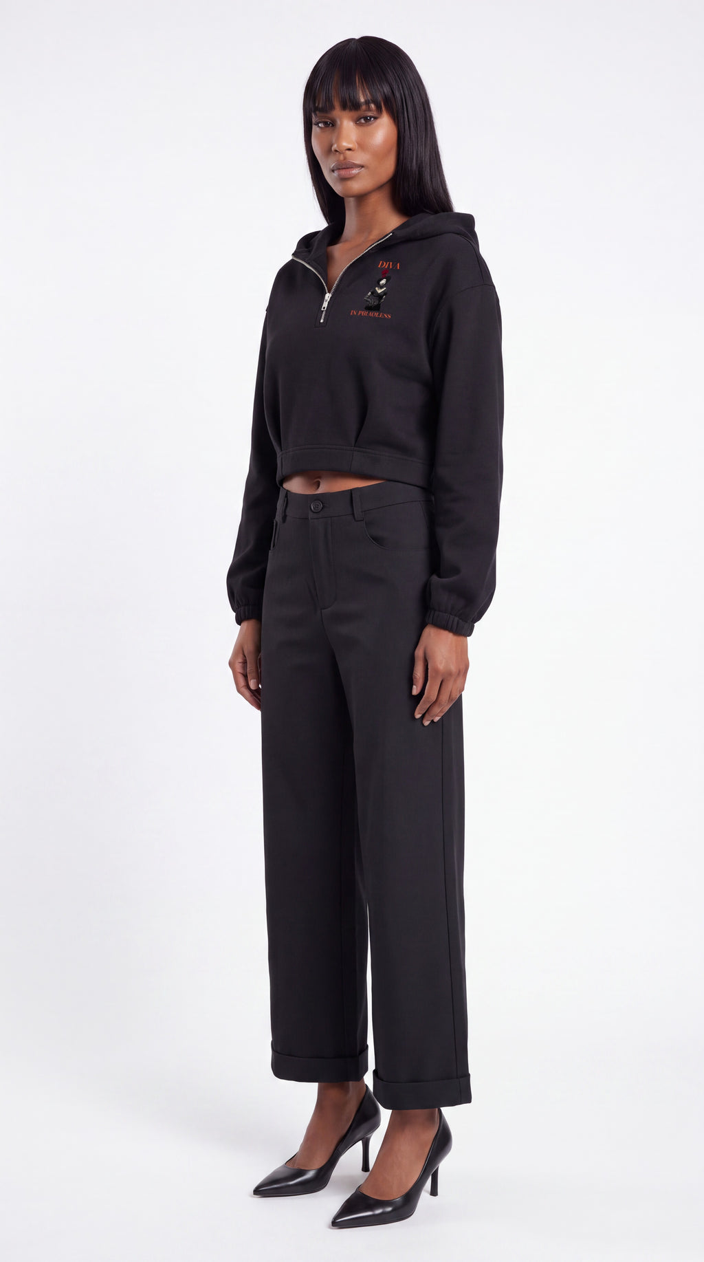Tencel Wide-Leg Cuff Trousers Black
