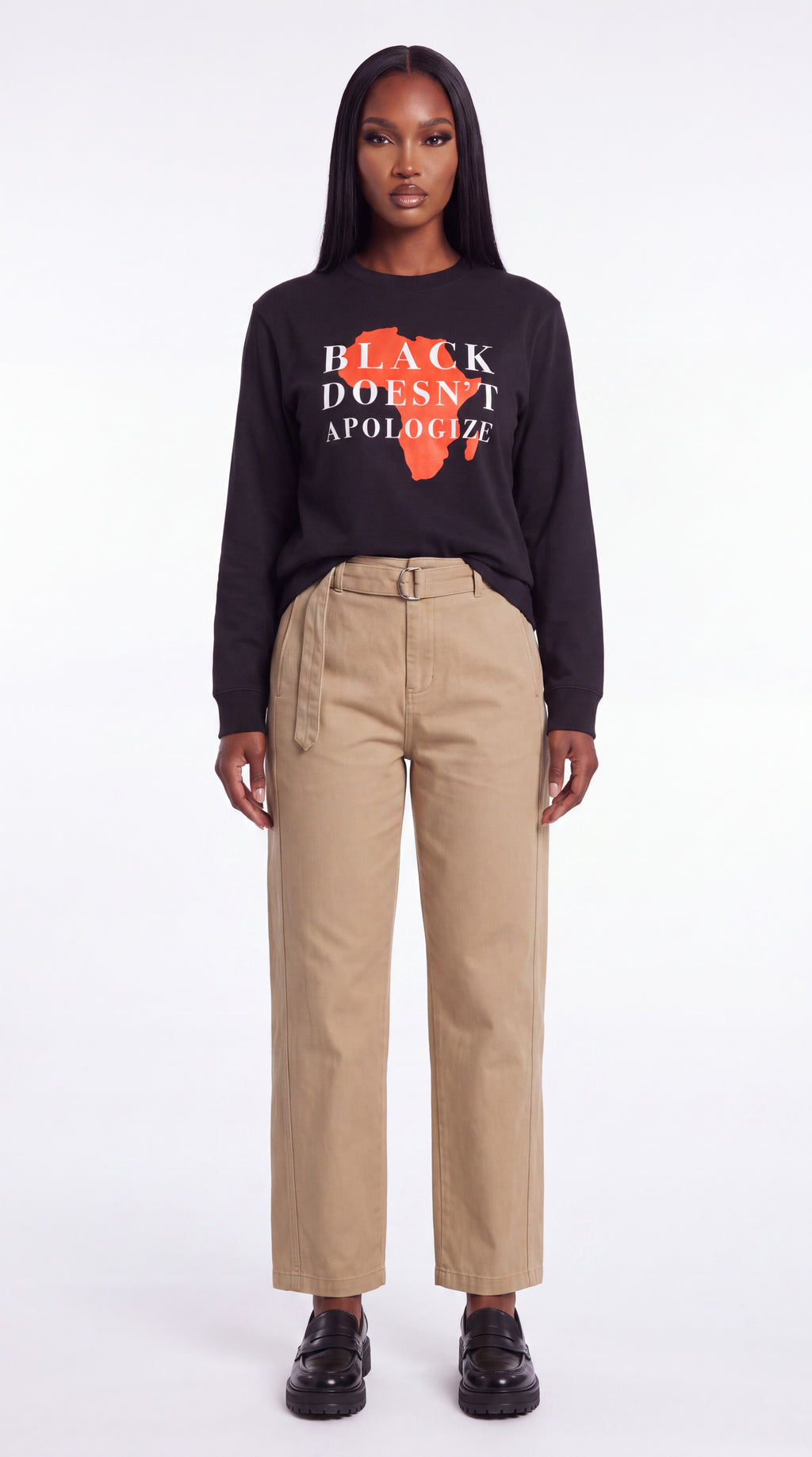 Unisex Loose Fit Long-Sleeve Crewneck Tee | BLACK DOESN'T APOLOGIZE