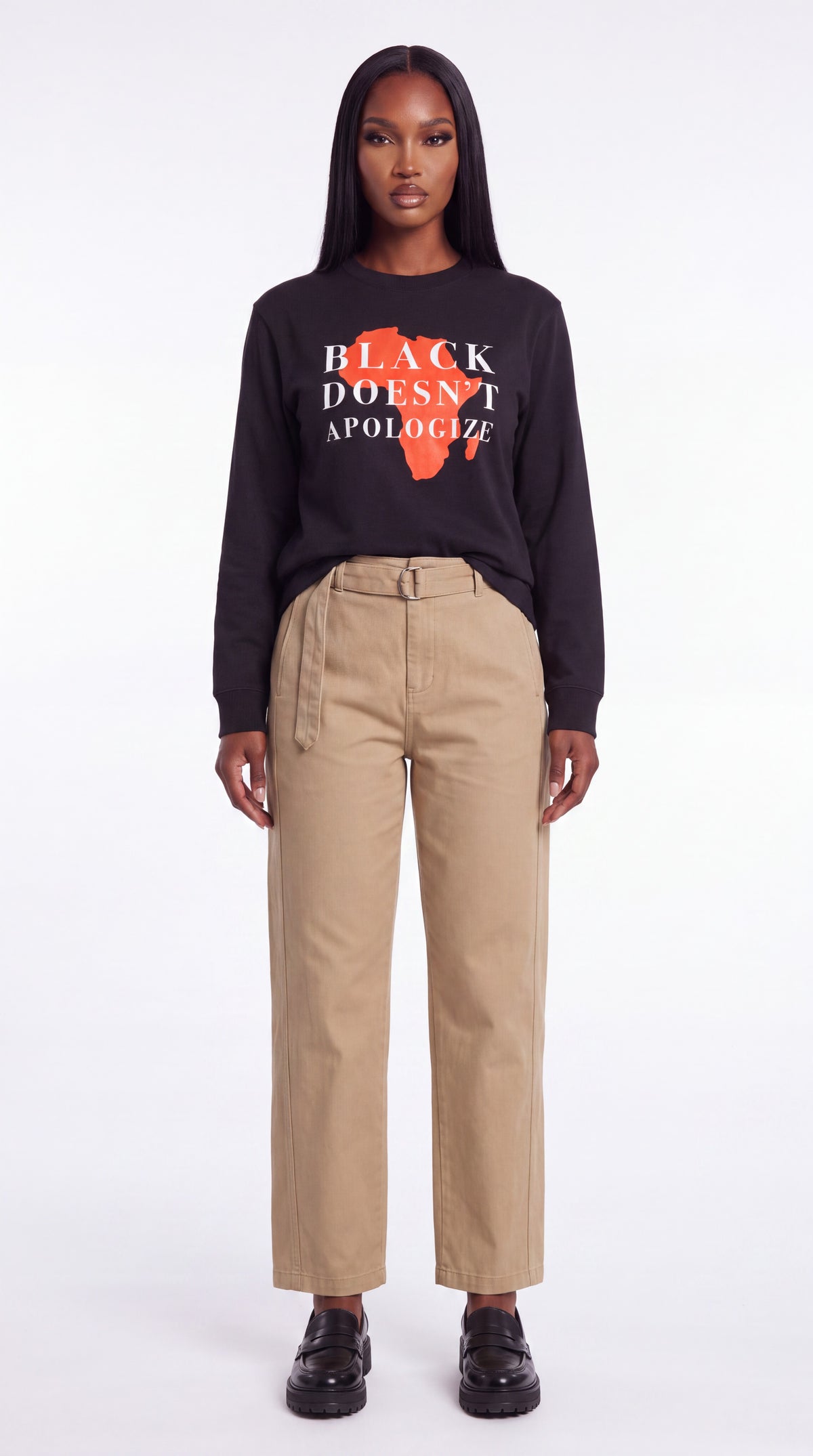 Unisex Loose Fit Long-Sleeve Crewneck Tee | BLACK DOESN'T APOLOGIZE