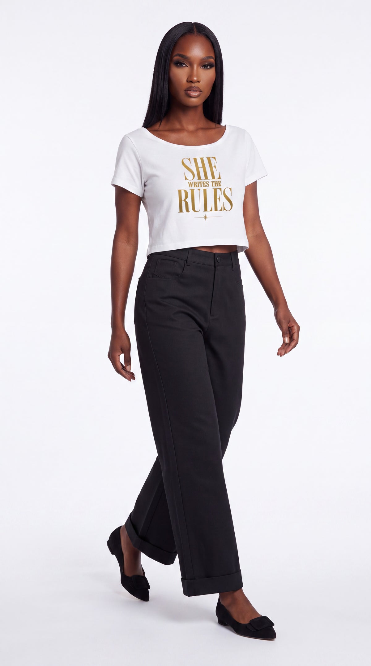 Off-Shoulder Rolled Hem 100% Cotton Crop Tee | SHE WRITES THE RULES