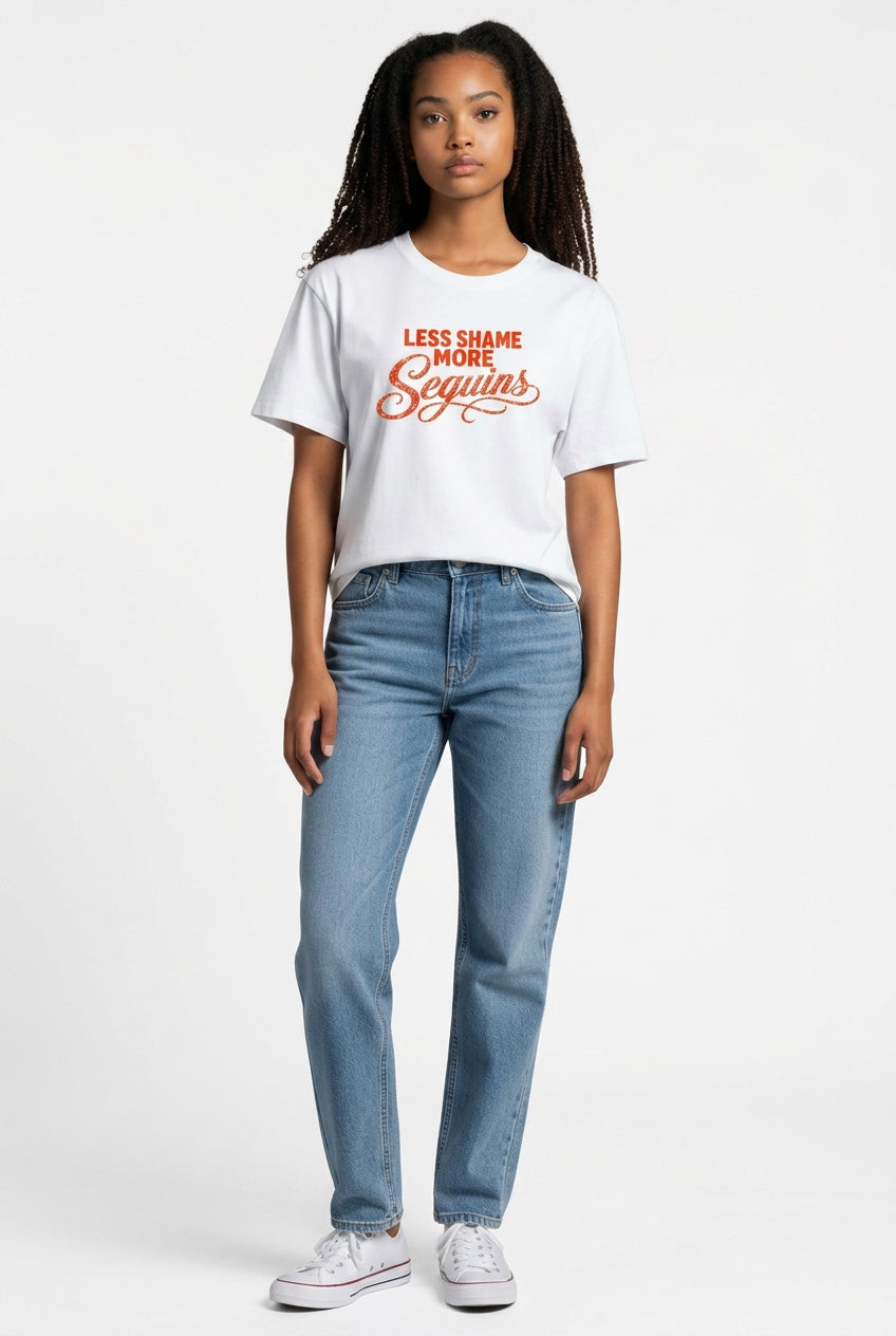 Women's Crewneck Tee |LESS SHAME MORE SEQUINS | CONVERSATION COLLECTION