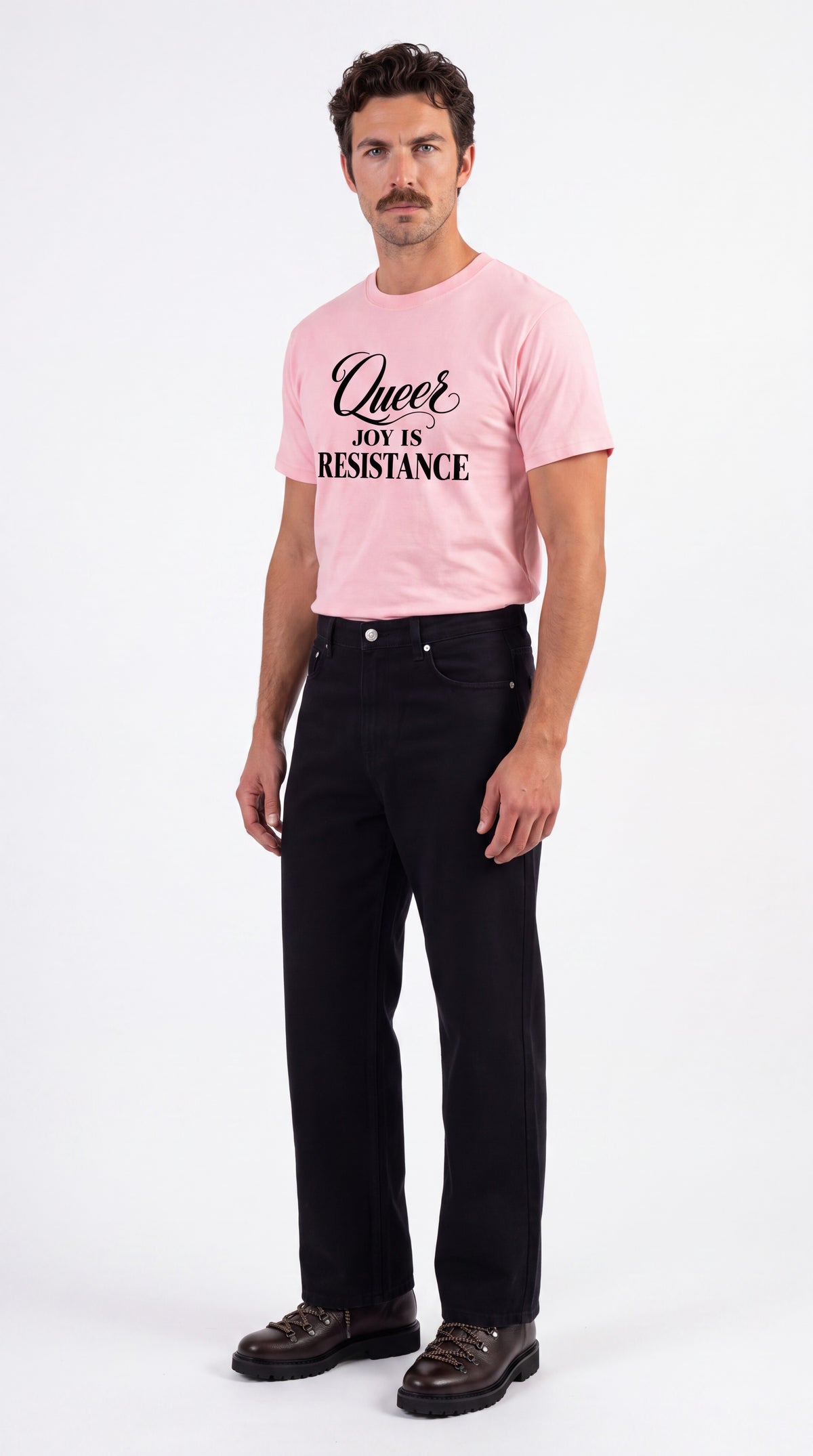 Unisex Seamless 100% Cotton Tee | QUEER JOY IS RESISTANCE Black Logo