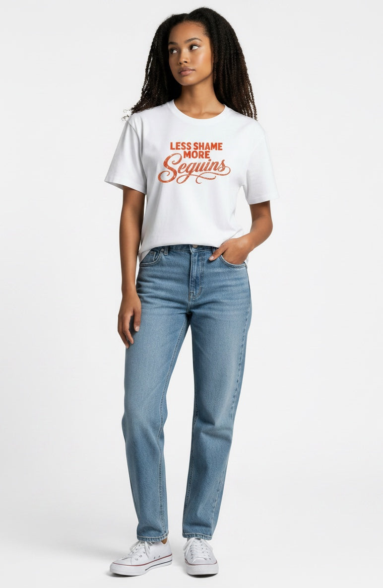 Women's Crewneck Tee |LESS SHAME MORE SEQUINS | CONVERSATION COLLECTION