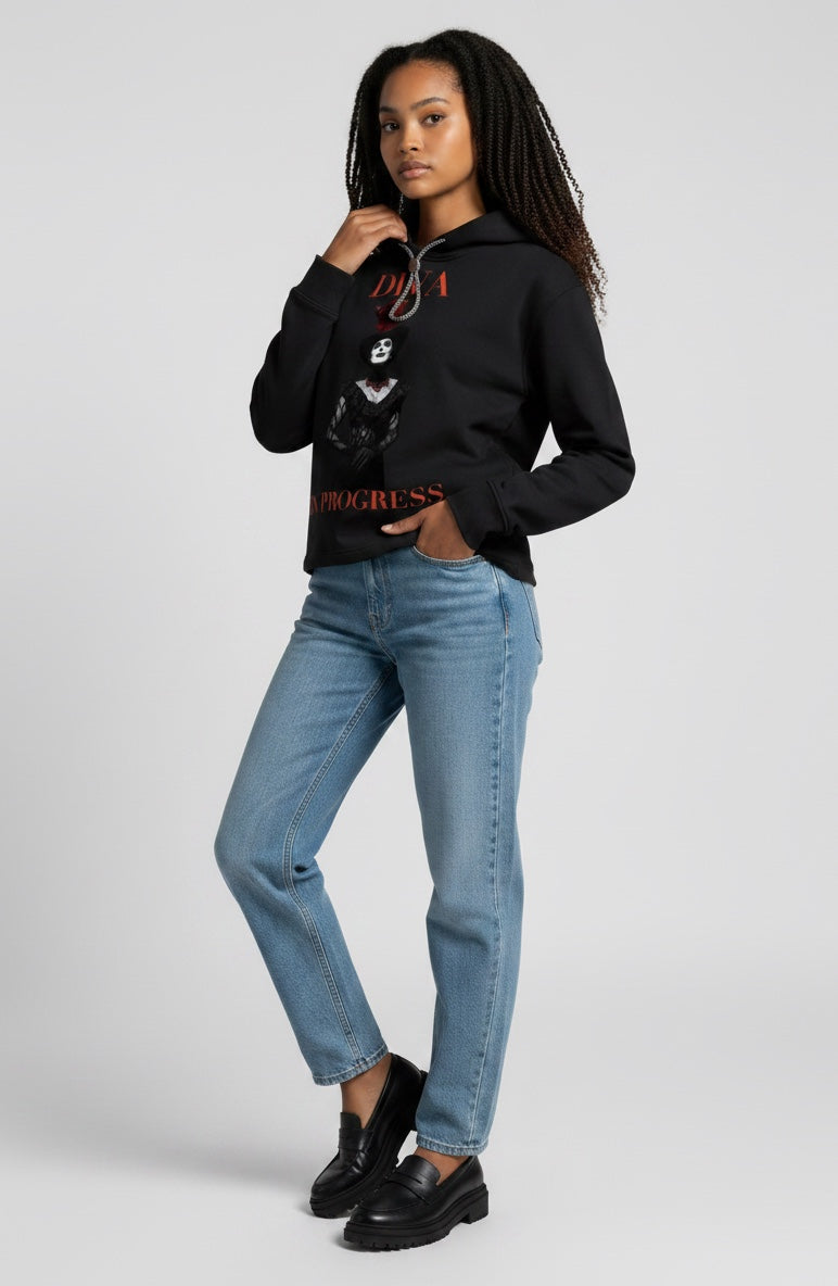 Oversized Fleece Hoodie — DIVA IN PROGRESS | Premium Noir Streetwear
