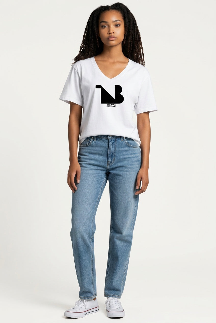 Women's V-Neck Tee | THEATRE NOIR BLANC | Black Logo