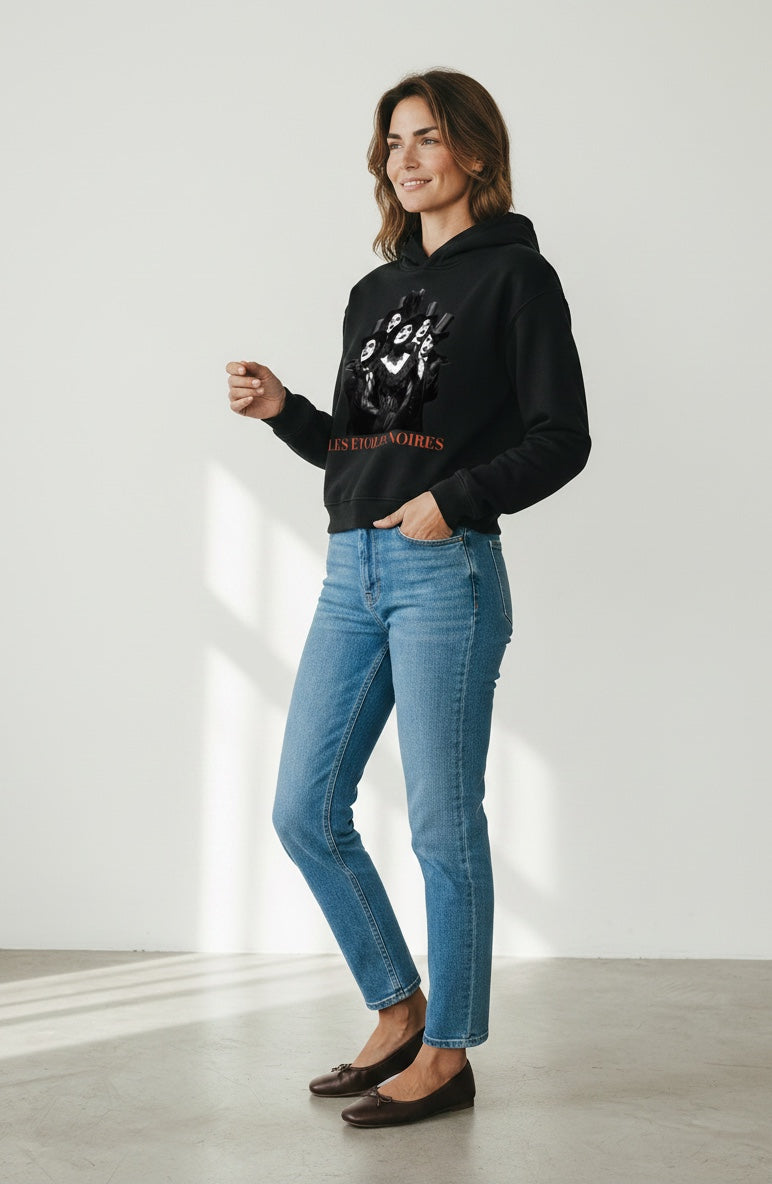 Cropped Unisex Hoodie — LES ÉTOILES NOIRES | Noir Aesthetic Streetwear