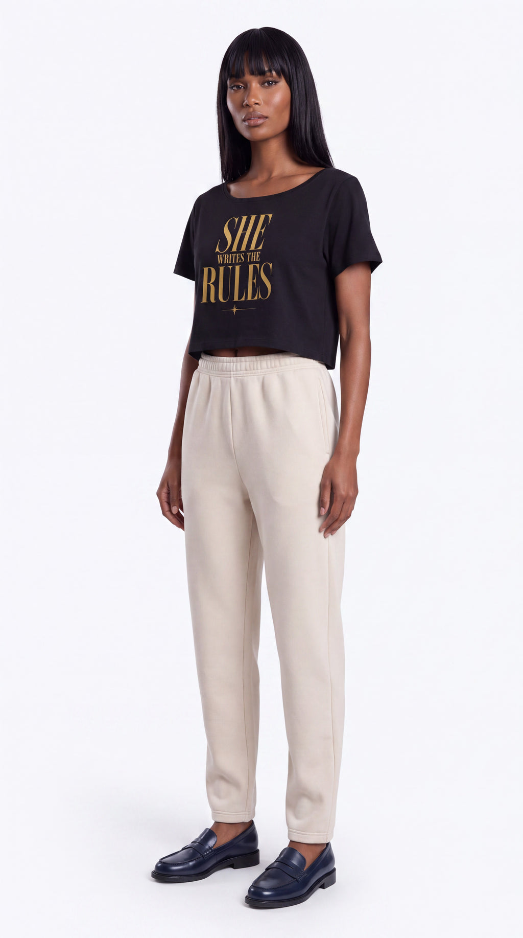 Off-Shoulder Rolled Hem 100% Cotton Crop Tee | SHE WRITES THE RULES