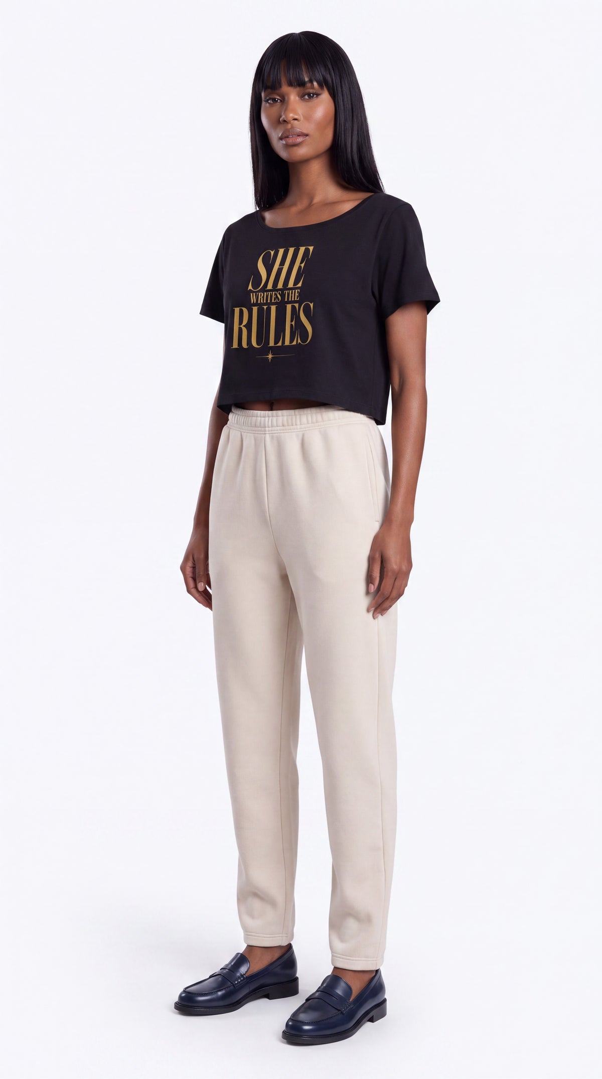 Off-Shoulder Rolled Hem 100% Cotton Crop Tee | SHE WRITES THE RULES