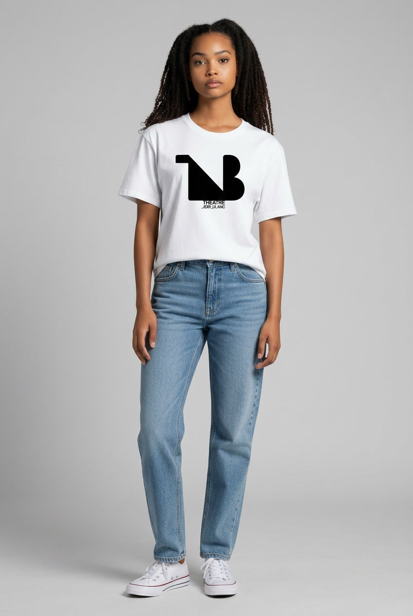 Damen Rundhals-T-Shirt | THEATRE NOIR BLANC | Schwarzes Logo