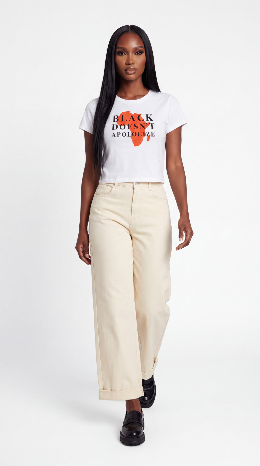 Women's Cropped Crewneck Tee | BLACK DOESN'T APOLOGIZE