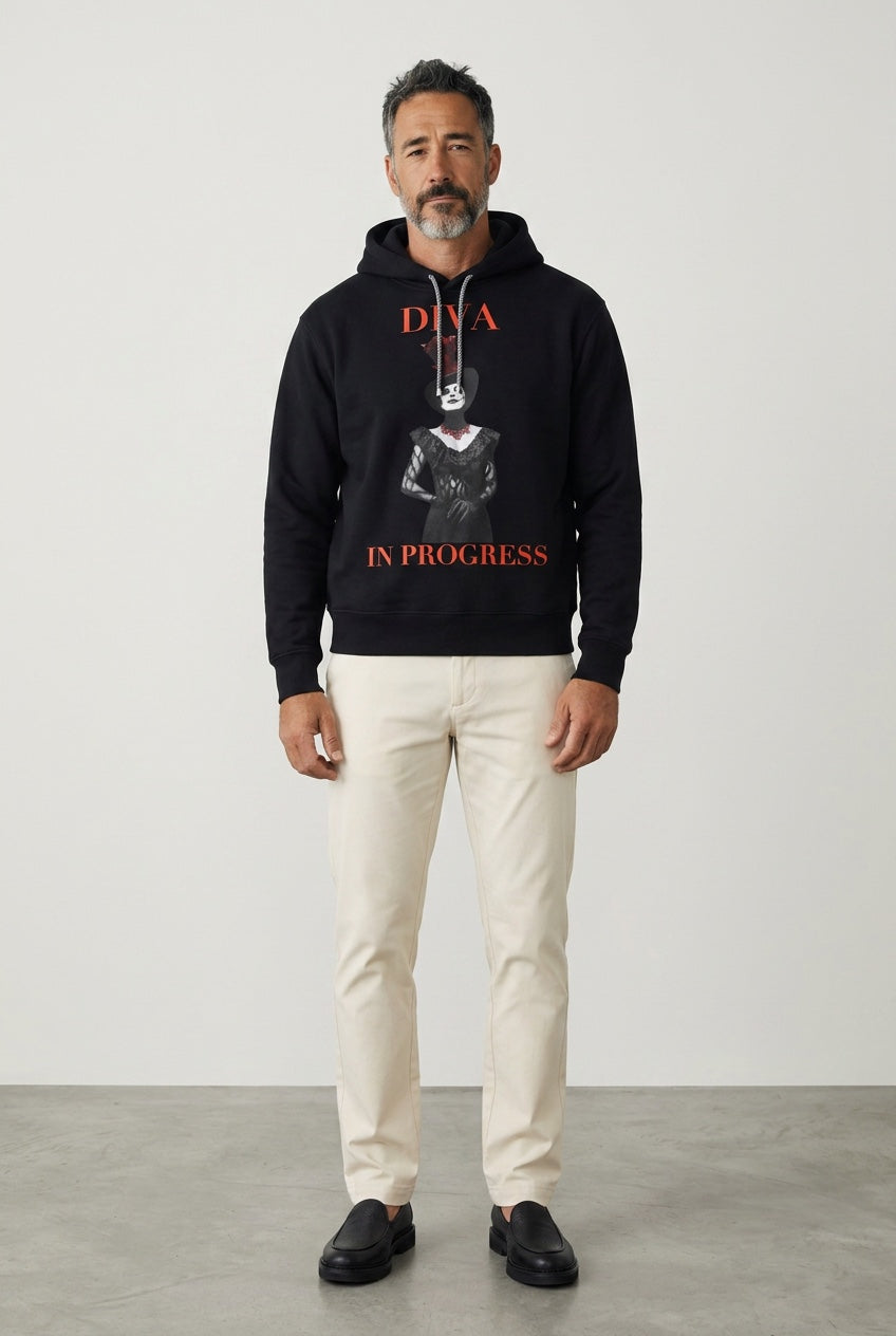 Oversized Fleece Hoodie — DIVA IN PROGRESS | Premium Noir Streetwear