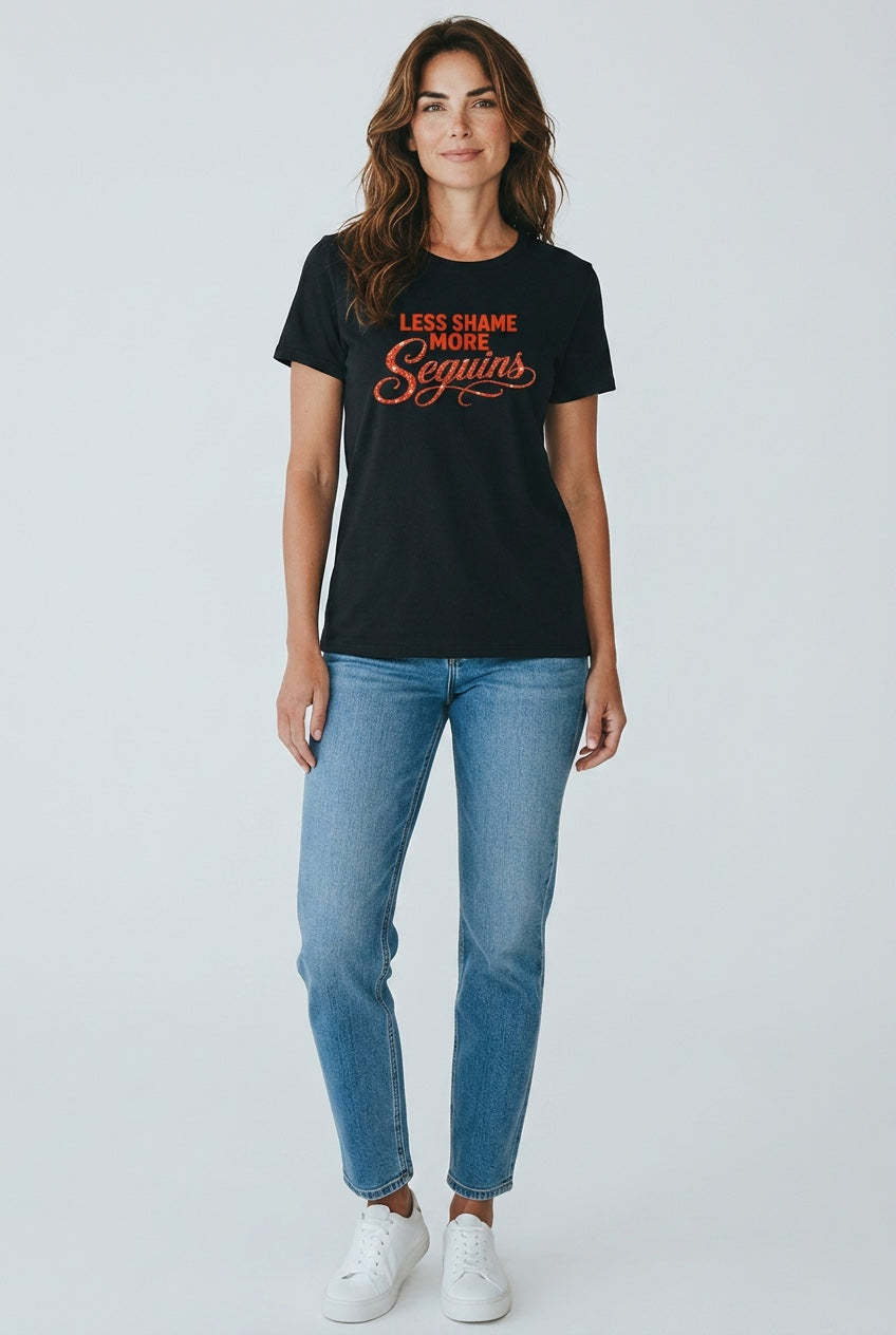 Women's Crewneck Tee |LESS SHAME MORE SEQUINS | CONVERSATION COLLECTION