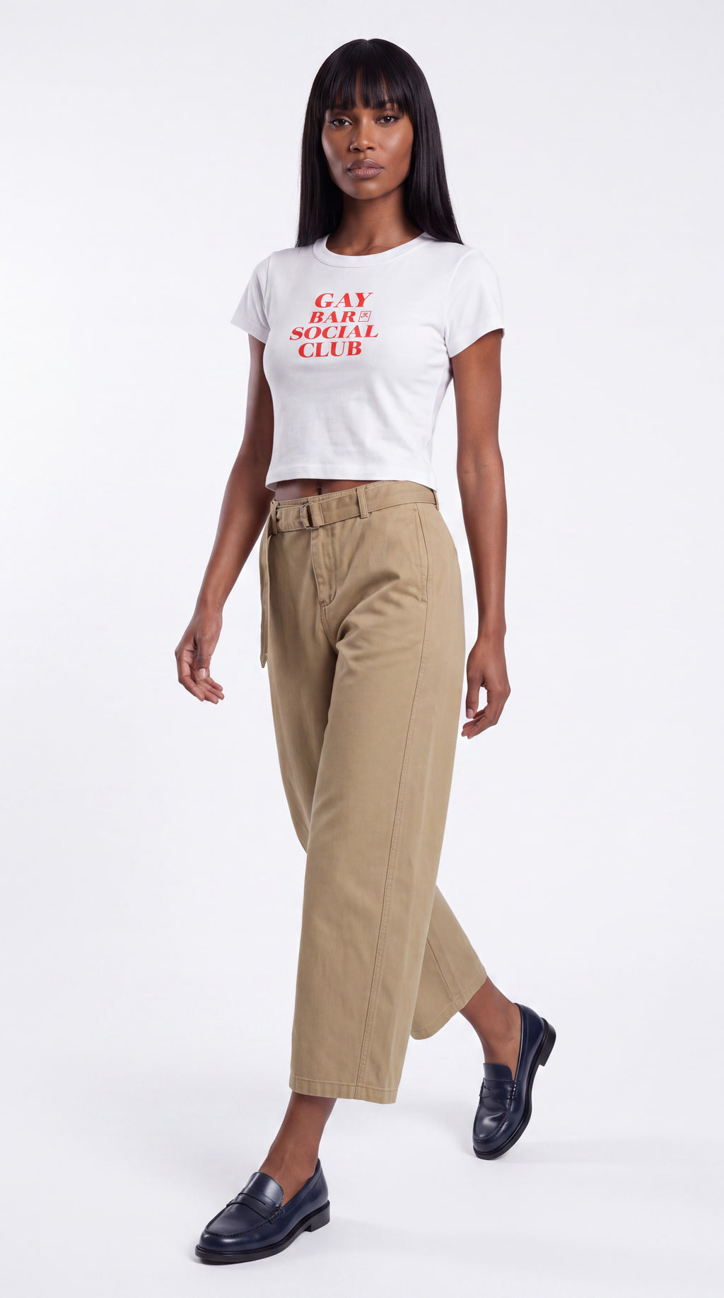 Women's Cropped Crewneck Tee | GAY BAR SOCIAL CLUB Red Logo