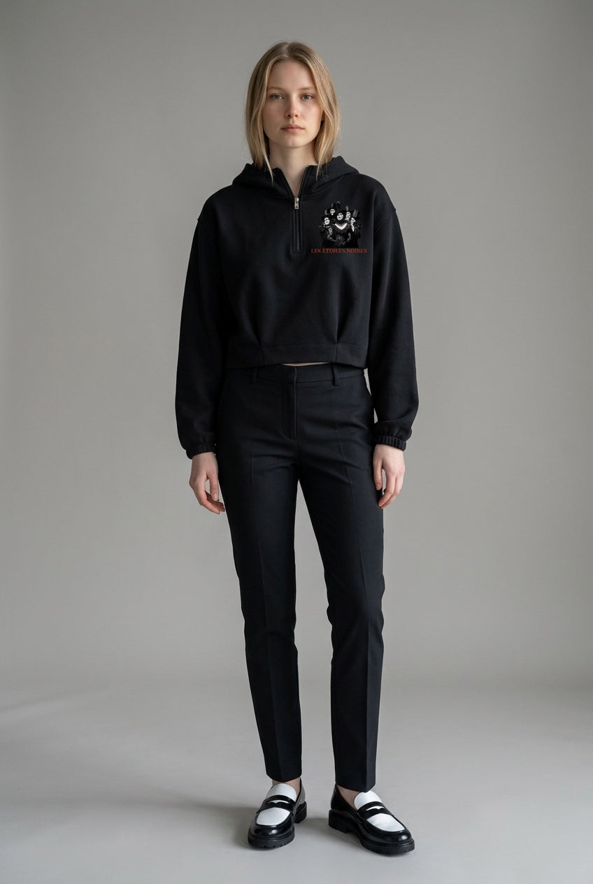 Quarter-Zip Boxy Hoodie — LES ÉTOILES NOIRES | Noir Aesthetic Streetwear