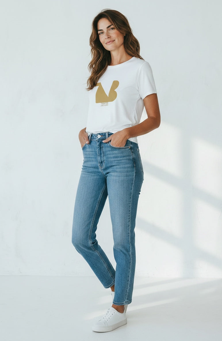 Damen Rundhals-T-Shirt | THEATRE NOIR BLANC | Gold-Logo