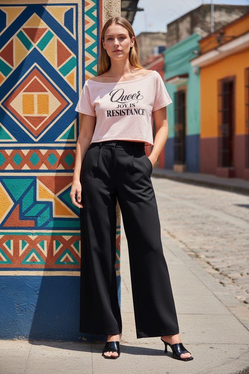 Off-Shoulder Rolled Hem Cotton T-Shirt |QUEER JOY IS RESISTANCE | CONVERSATION COLLECTION