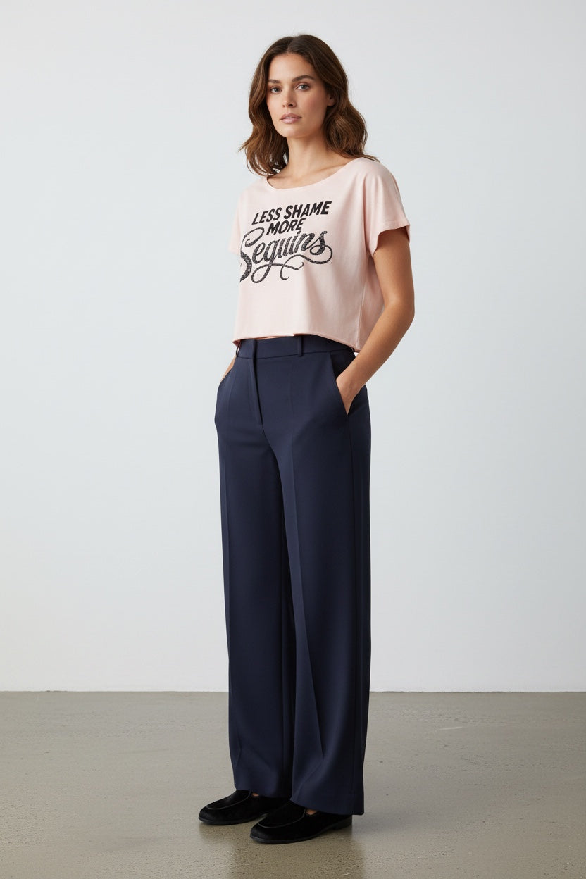 Off-Shoulder Rolled Hem Cotton T-Shirt |LESS SHAME MORE SEQUINS | CONVERSATION COLLECTION