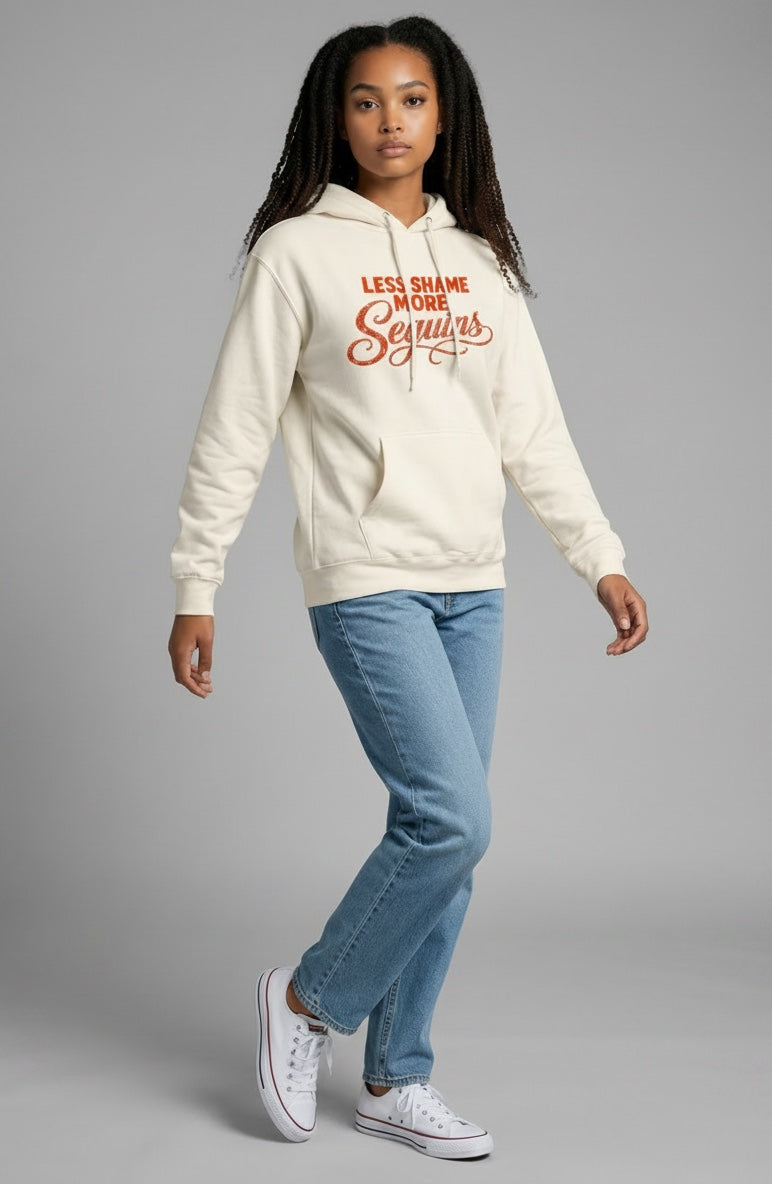 Heavyweight Fleece Hoodie | WENIGER SCHAM MEHR PAILLETTEN | CONVERSATION COLLECTION