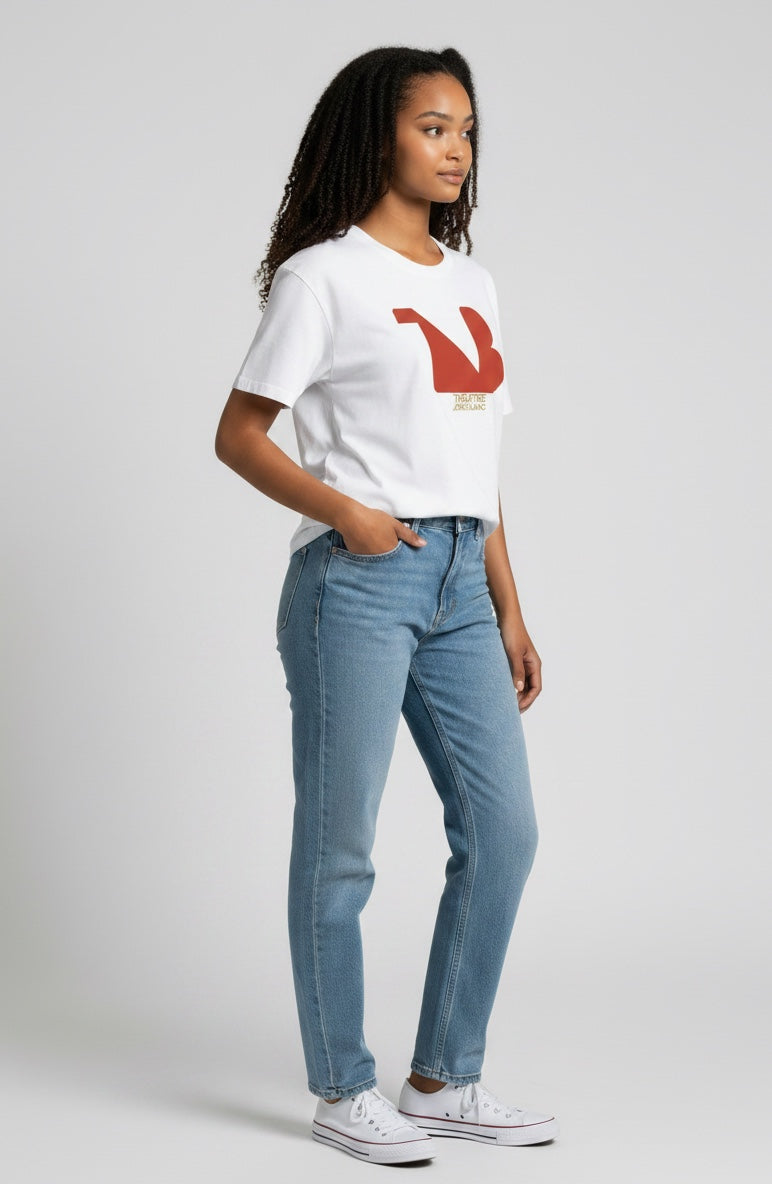Damen Rundhals T-Shirt | THEATRE NOIR BLANC | Rotes Logo