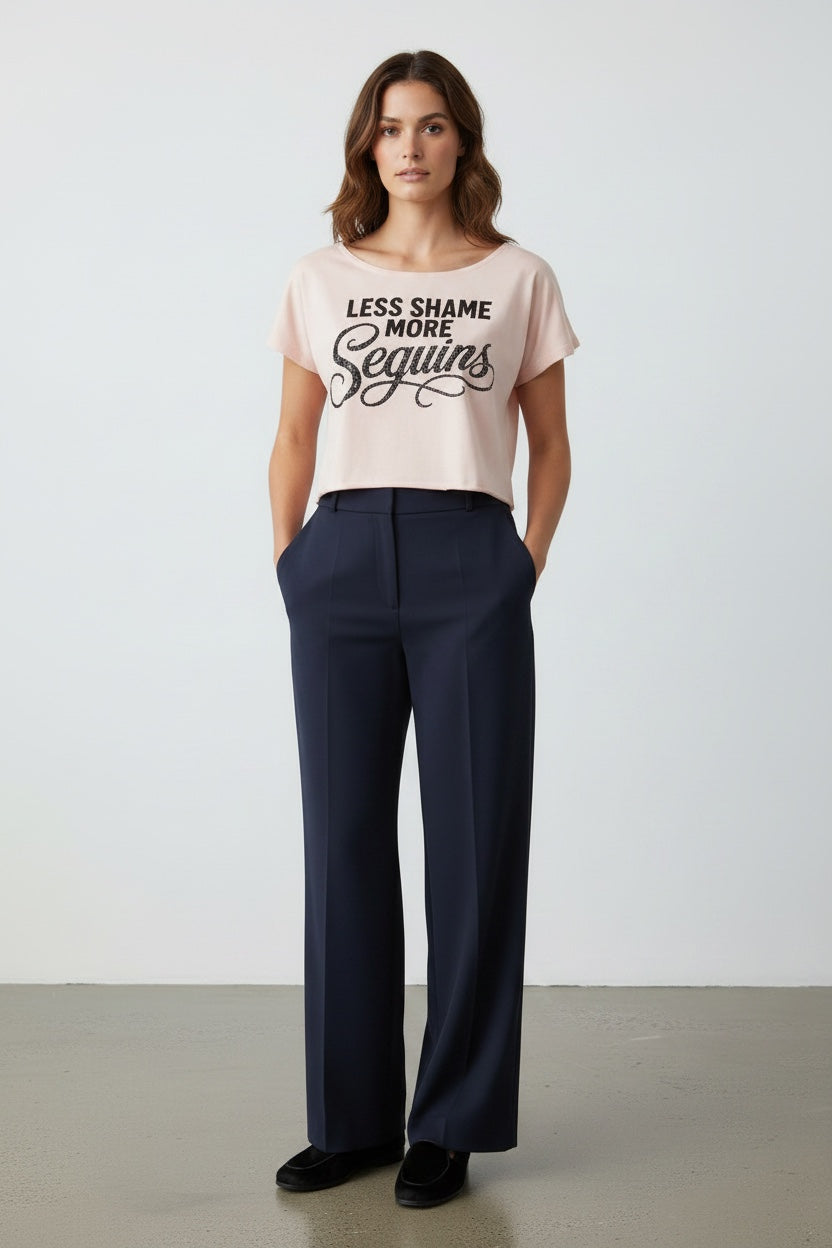 Off-Shoulder Rolled Hem Cotton T-Shirt |LESS SHAME MORE SEQUINS | CONVERSATION COLLECTION
