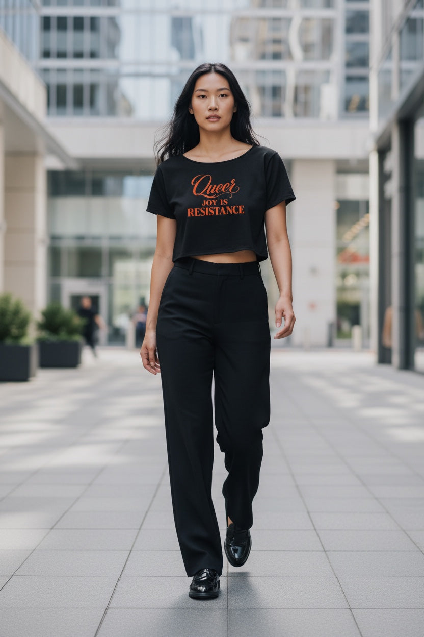 Off-Shoulder Rolled Hem Crewneck Tee |QUEER JOY IS RESISTANCE | CONVERSATION COLLECTION