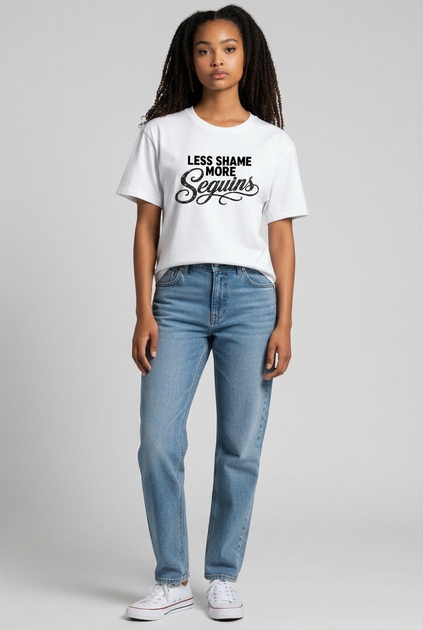 Women's Crewneck Tee |LESS SHAME MORE SEQUINS | CONVERSATION COLLECTION