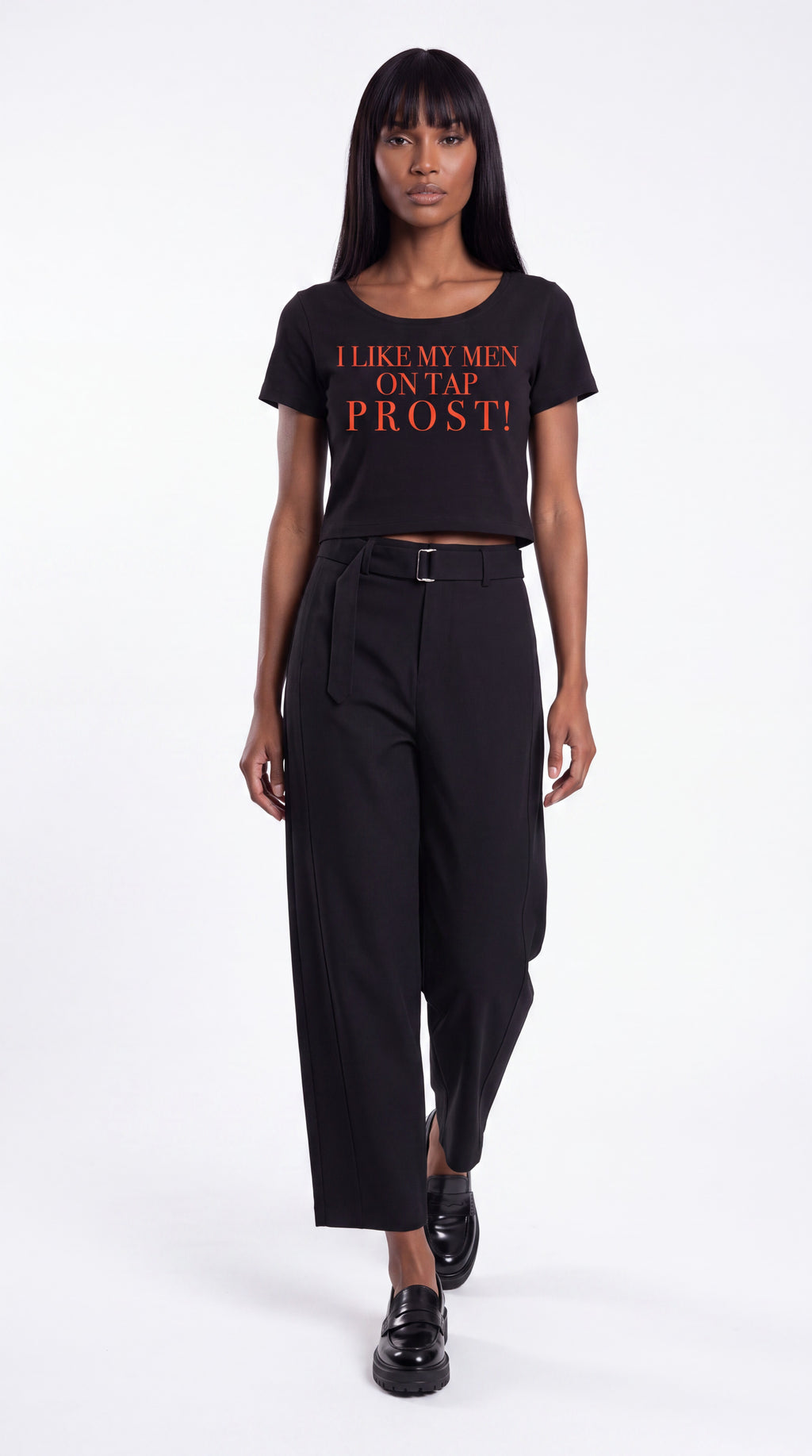 Off-Shoulder Rolled Hem 100% Cotton Crop Tee |I LIKE MY MEN ON TAP PROST!