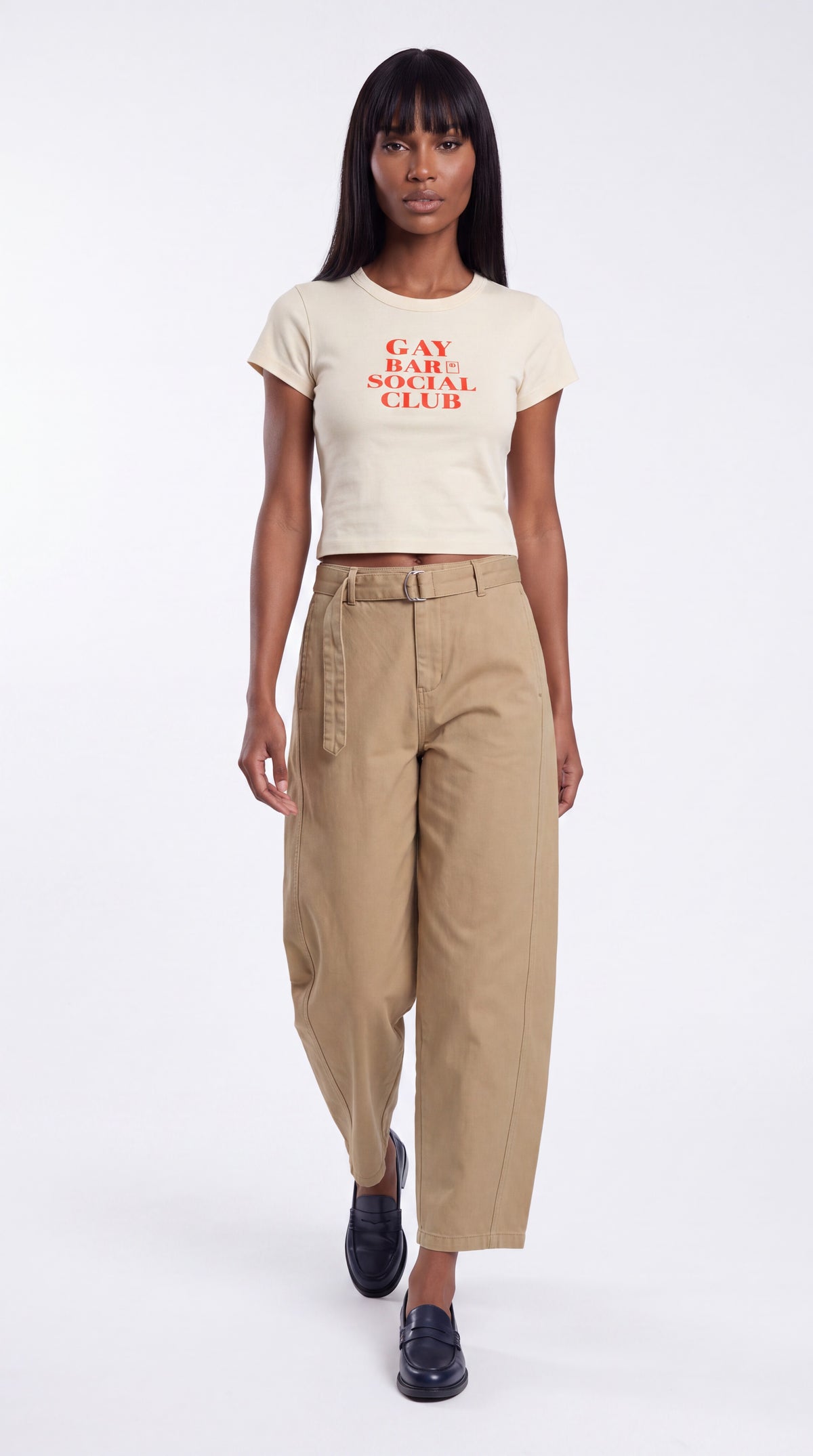Women's Cropped Crewneck Tee | GAY BAR SOCIAL CLUB Red Logo
