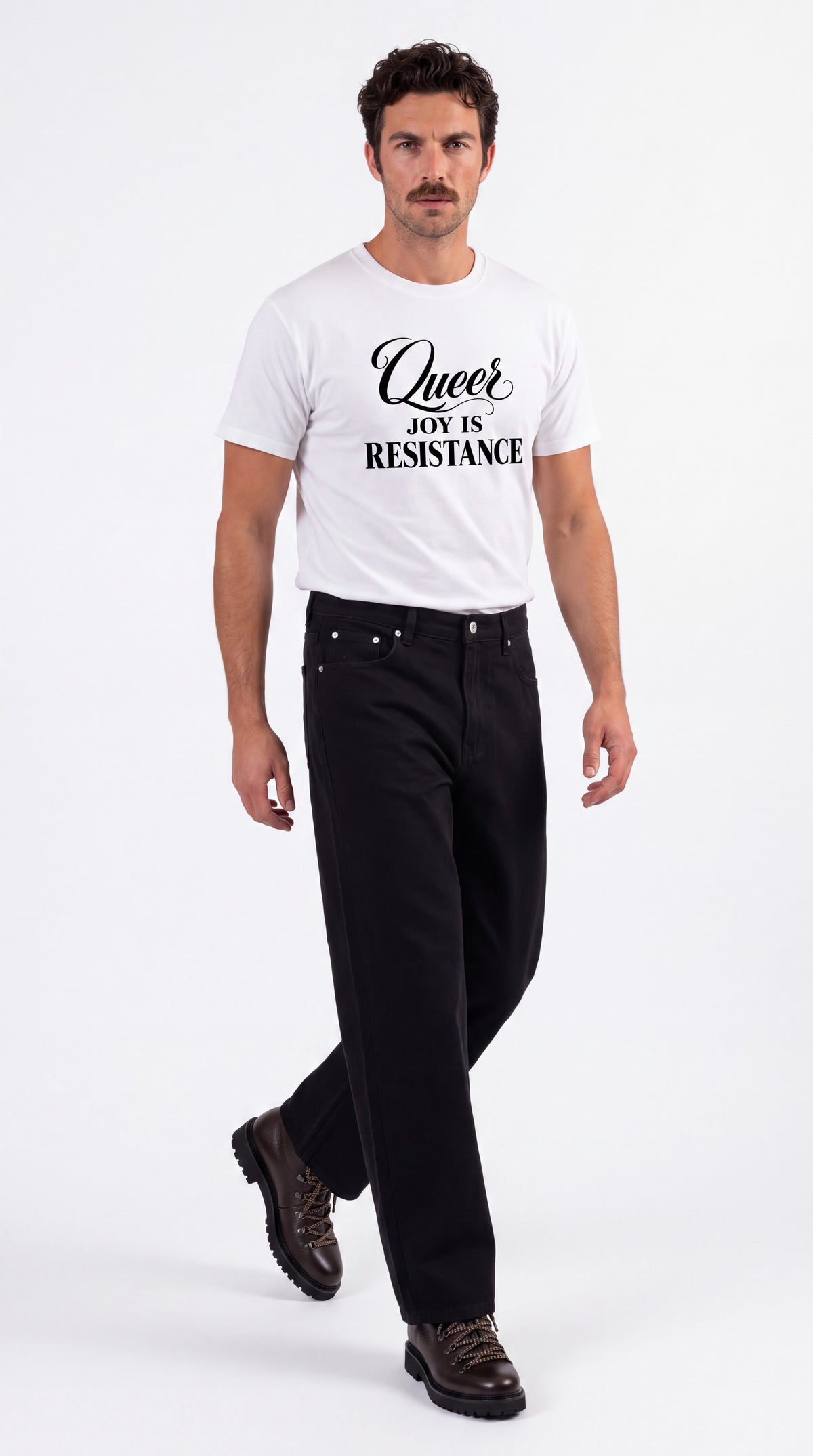 Unisex Seamless 100% Cotton Tee | QUEER JOY IS RESISTANCE Black Logo